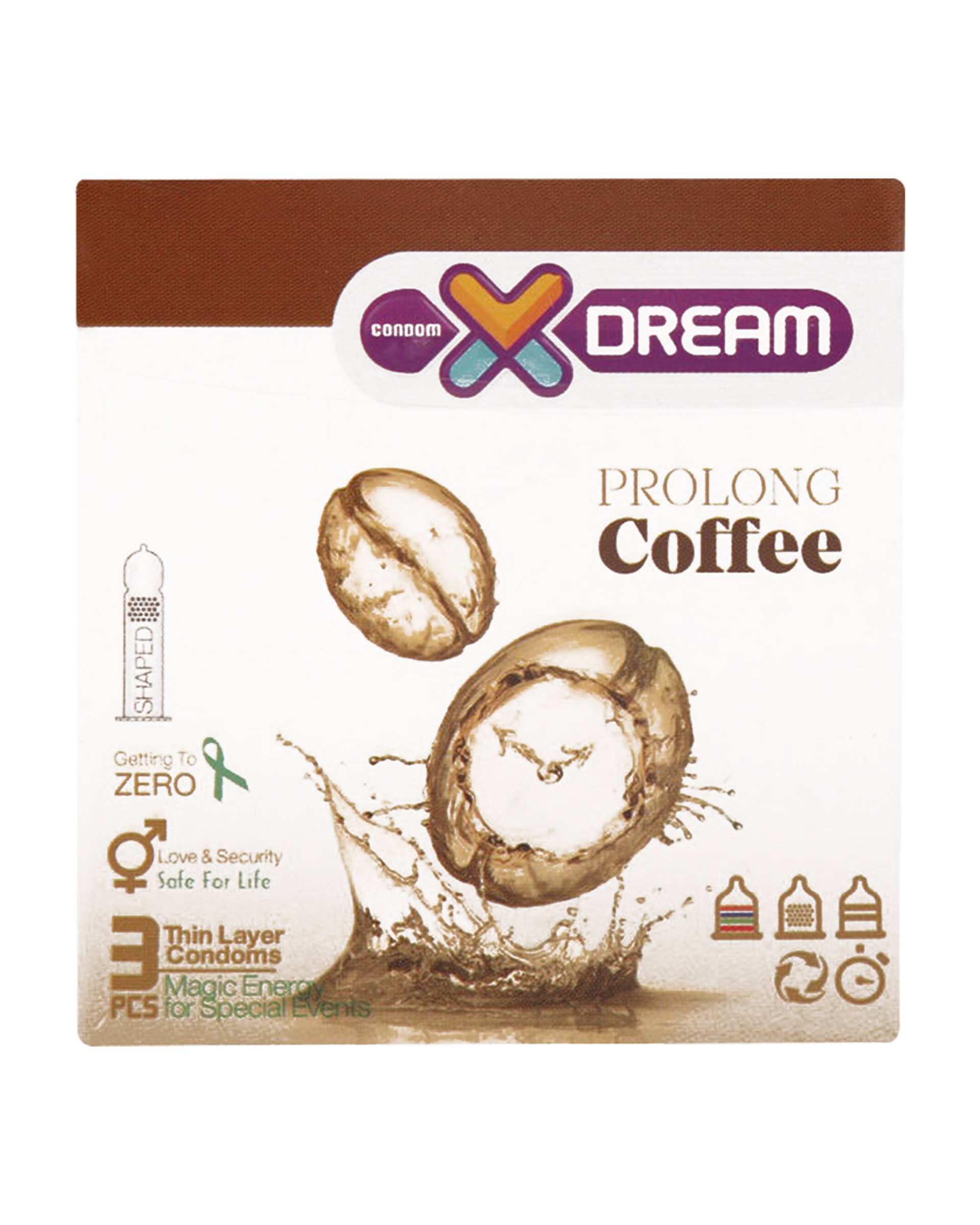 کاندوم تاخیری قهوه مدل Prolong Coffee  ایکس دریم بسته 3 عددی