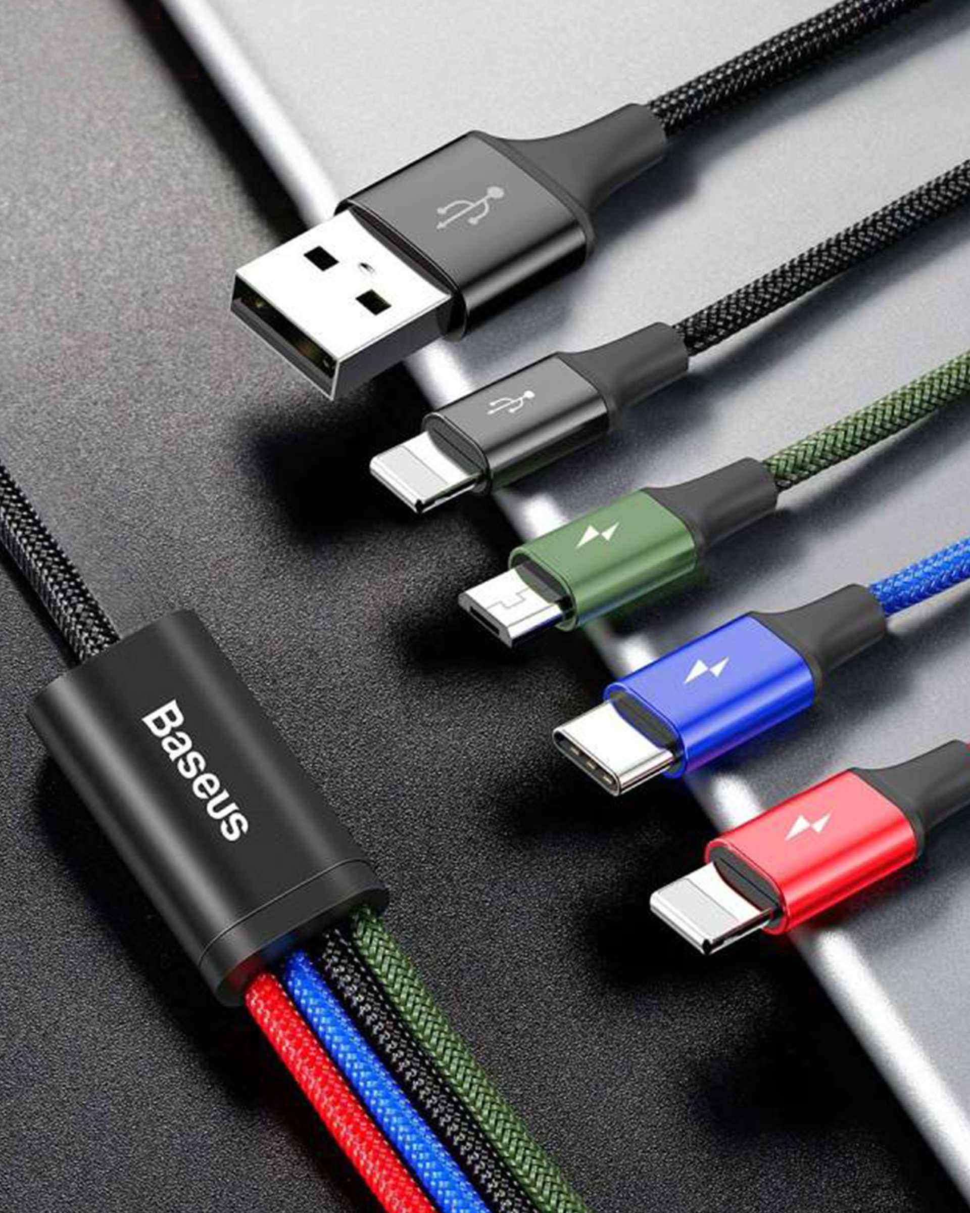 کابل تبدیل USB به لایتنینگ/ microUSB/ USB-C باسئوس مدل CA1T4-A01 طول 1.2 متر