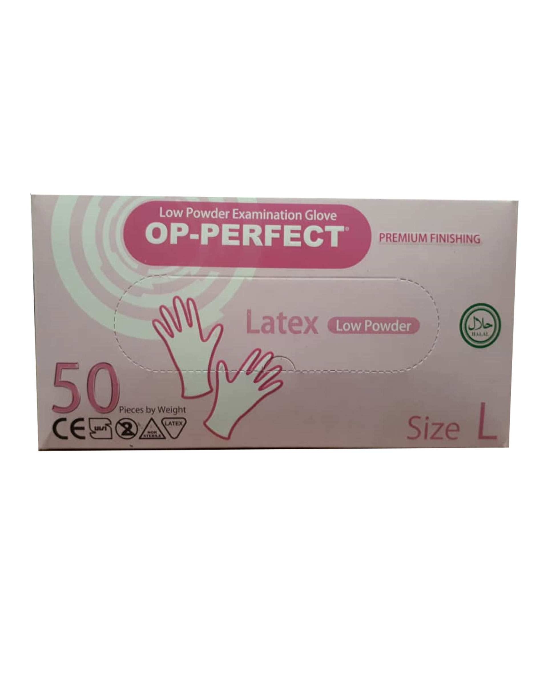 دستکش لاتکس اوپی پرفکت پرمیوم Glove سایز L بسته 50 عددی