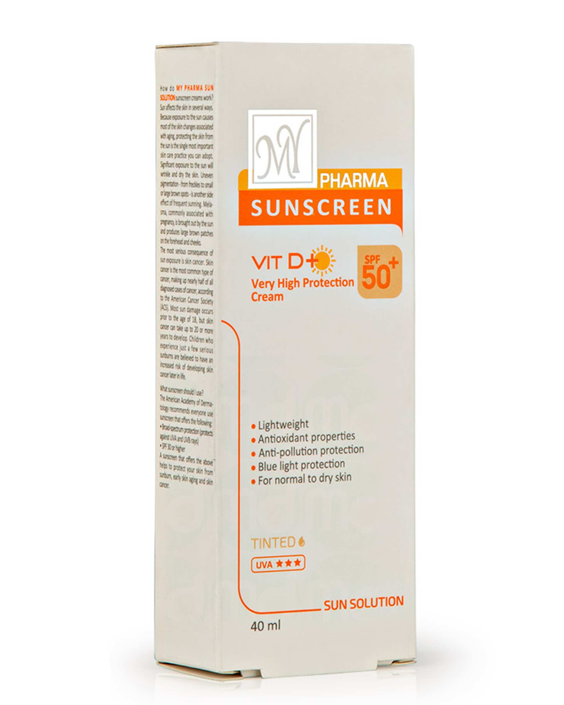 کرم ضد آفتاب رنگی SPF50 مای فارما حاوی Vit D