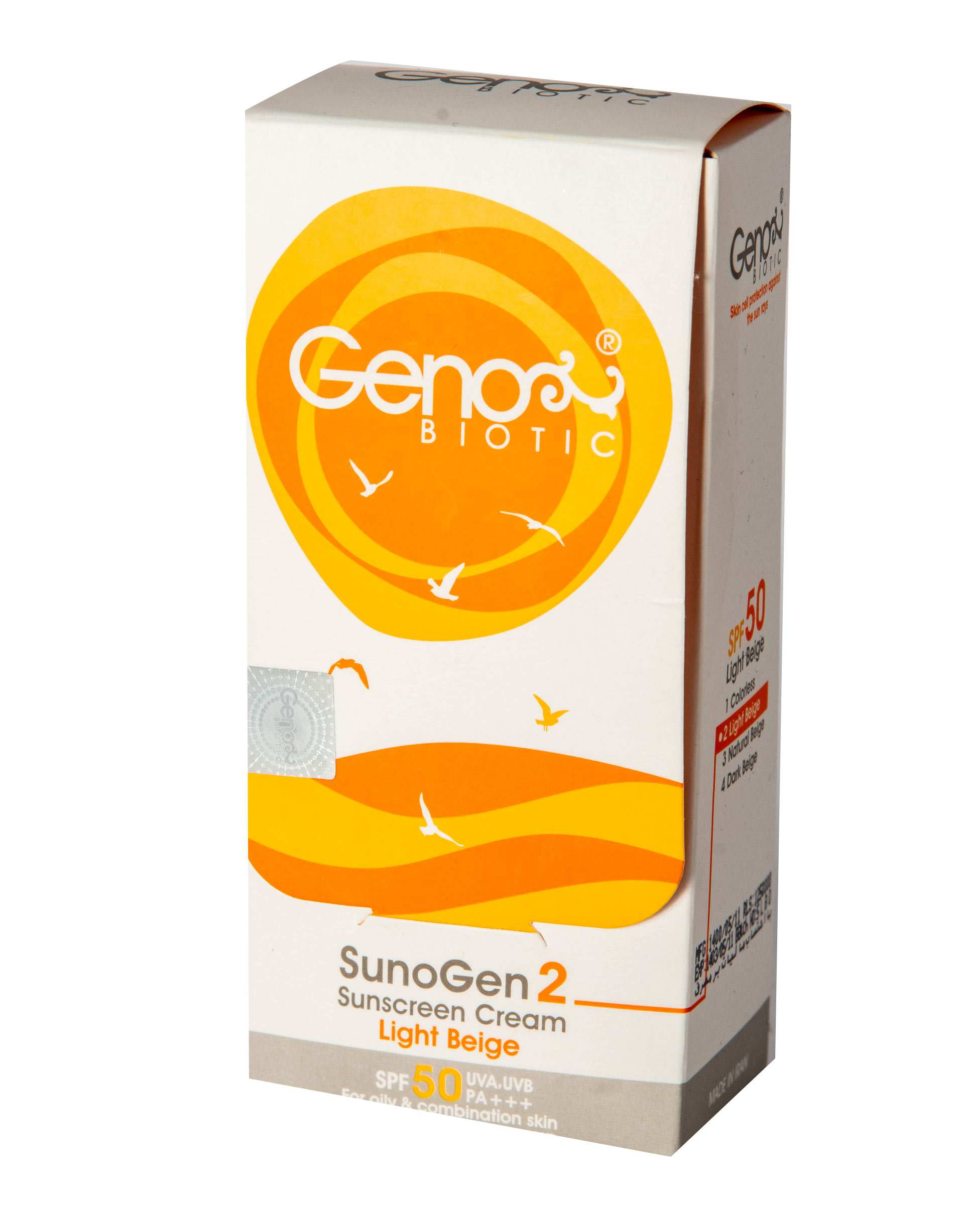 کرم ضد آفتاب SPF50 ژنوبایوتیک SunoGen 2 بژ روشن