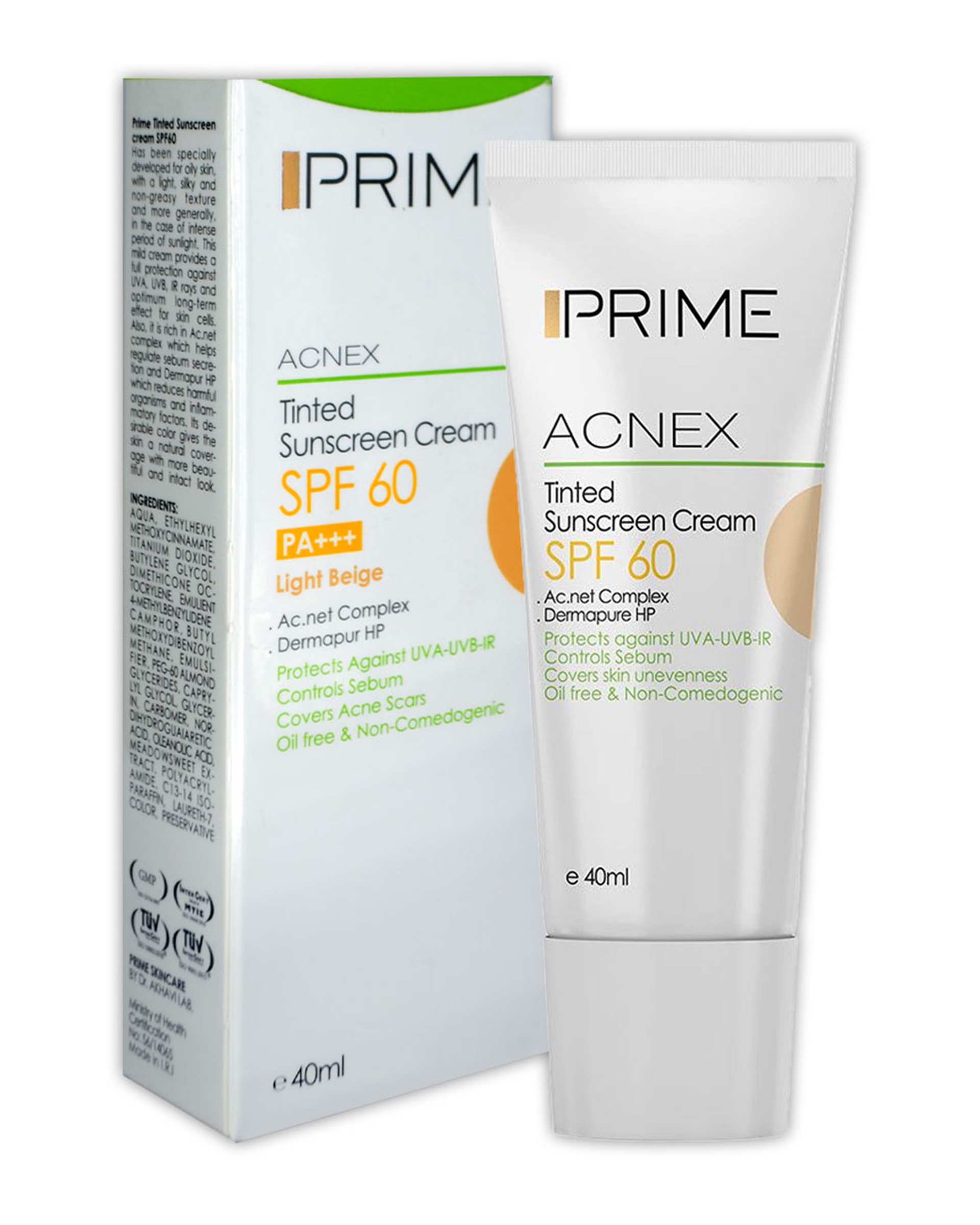 کرم ضد آفتاب رنگی SPF60 پریم 40ml Acnex