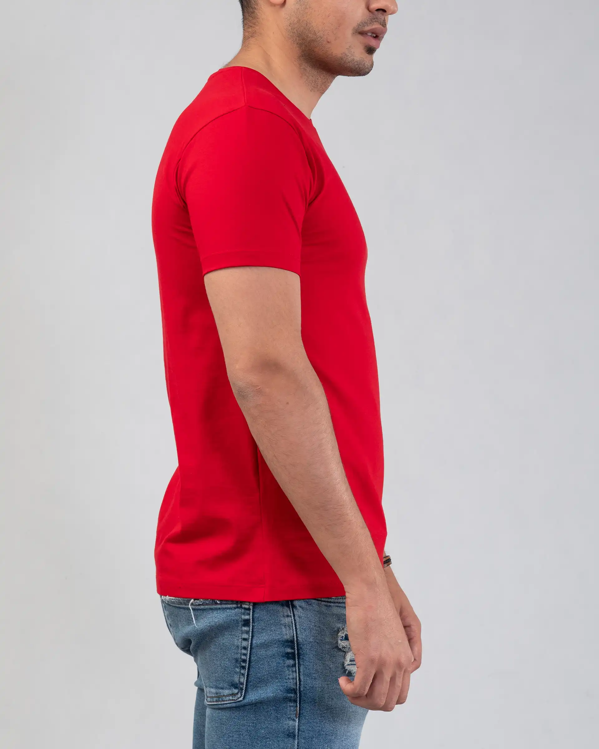تی شرت مردانه نخی یقه گرد قرمز اگزیتکس