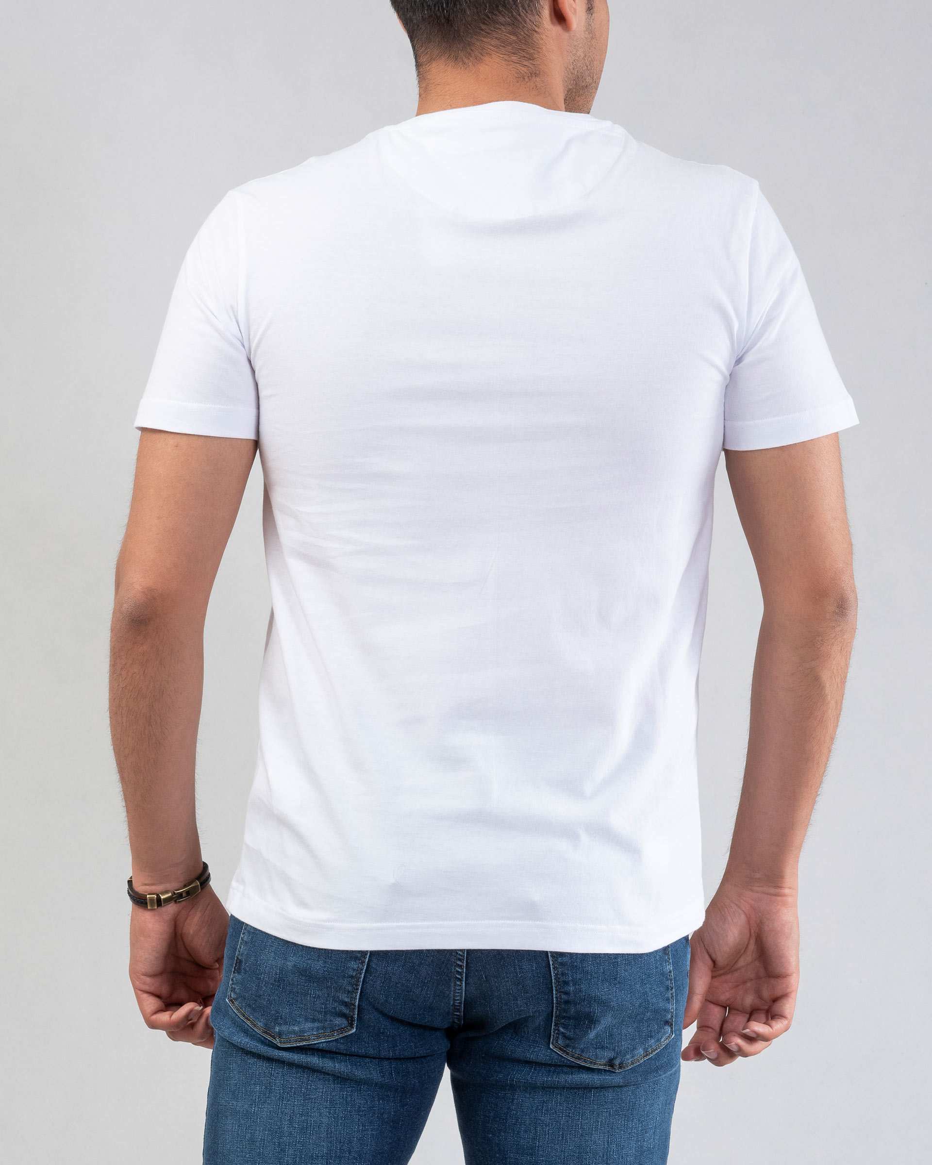 تی شرت مردانه نخی یقه گرد سفید اگزیتکس