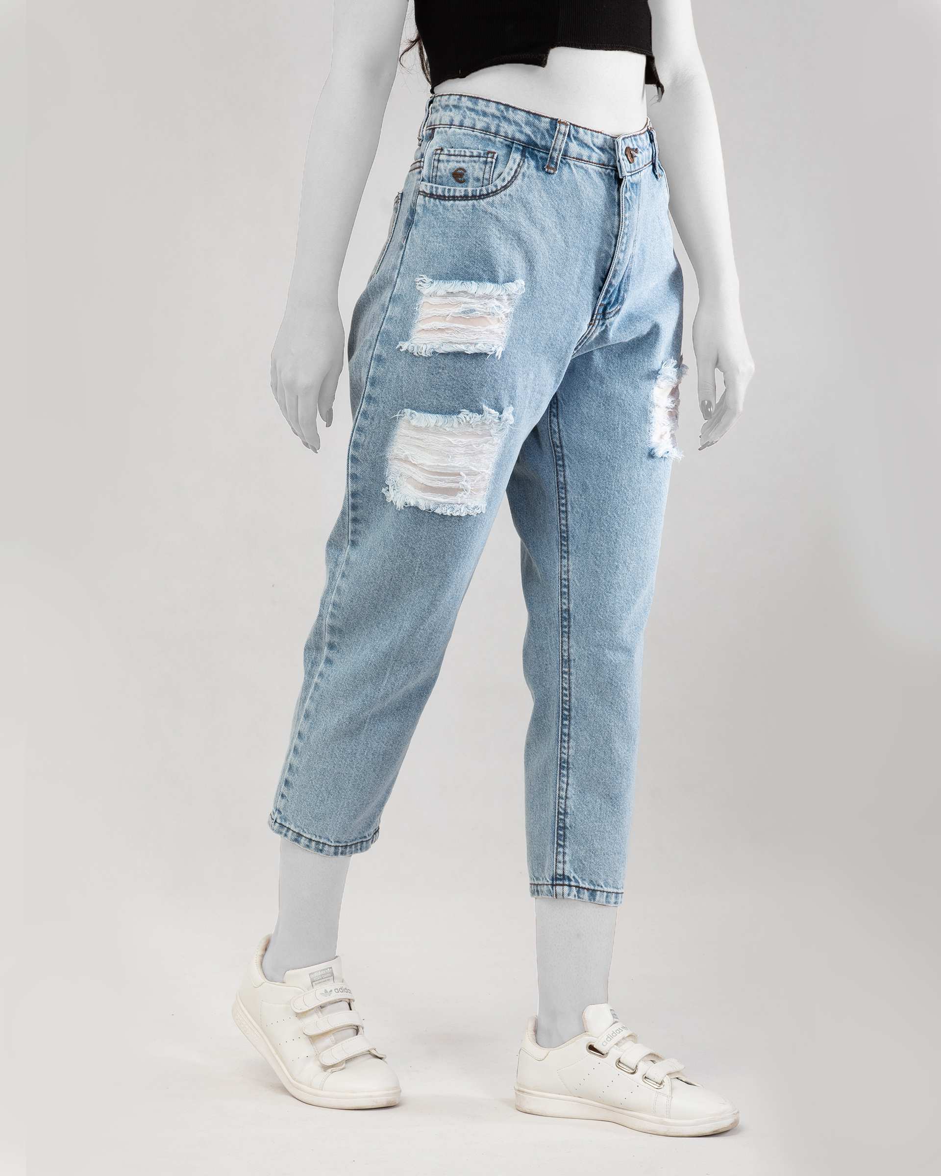 شلوار جین زنانه مام استایل آبی روشن یوروفشن 