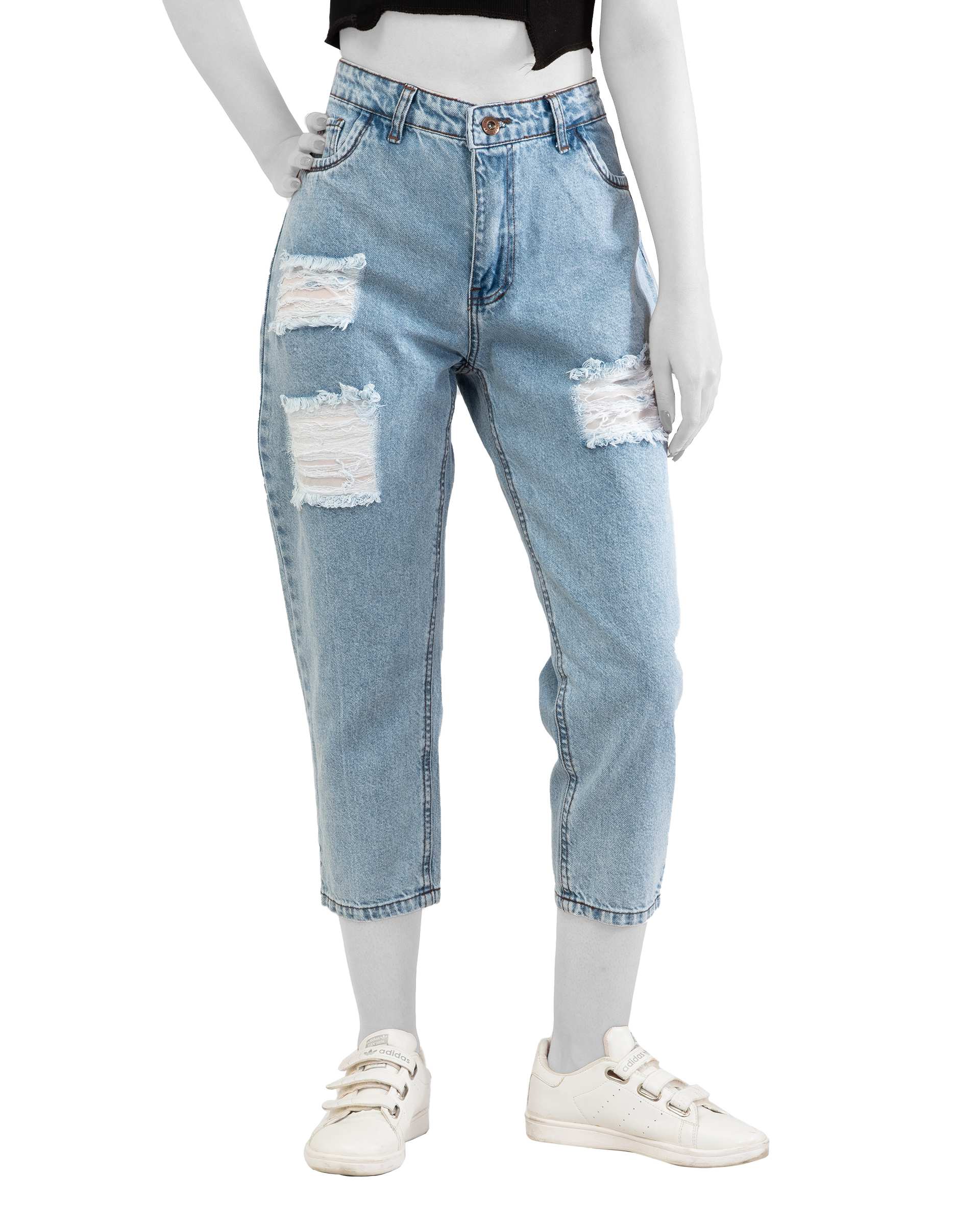 شلوار جین زنانه مام استایل آبی روشن یوروفشن 