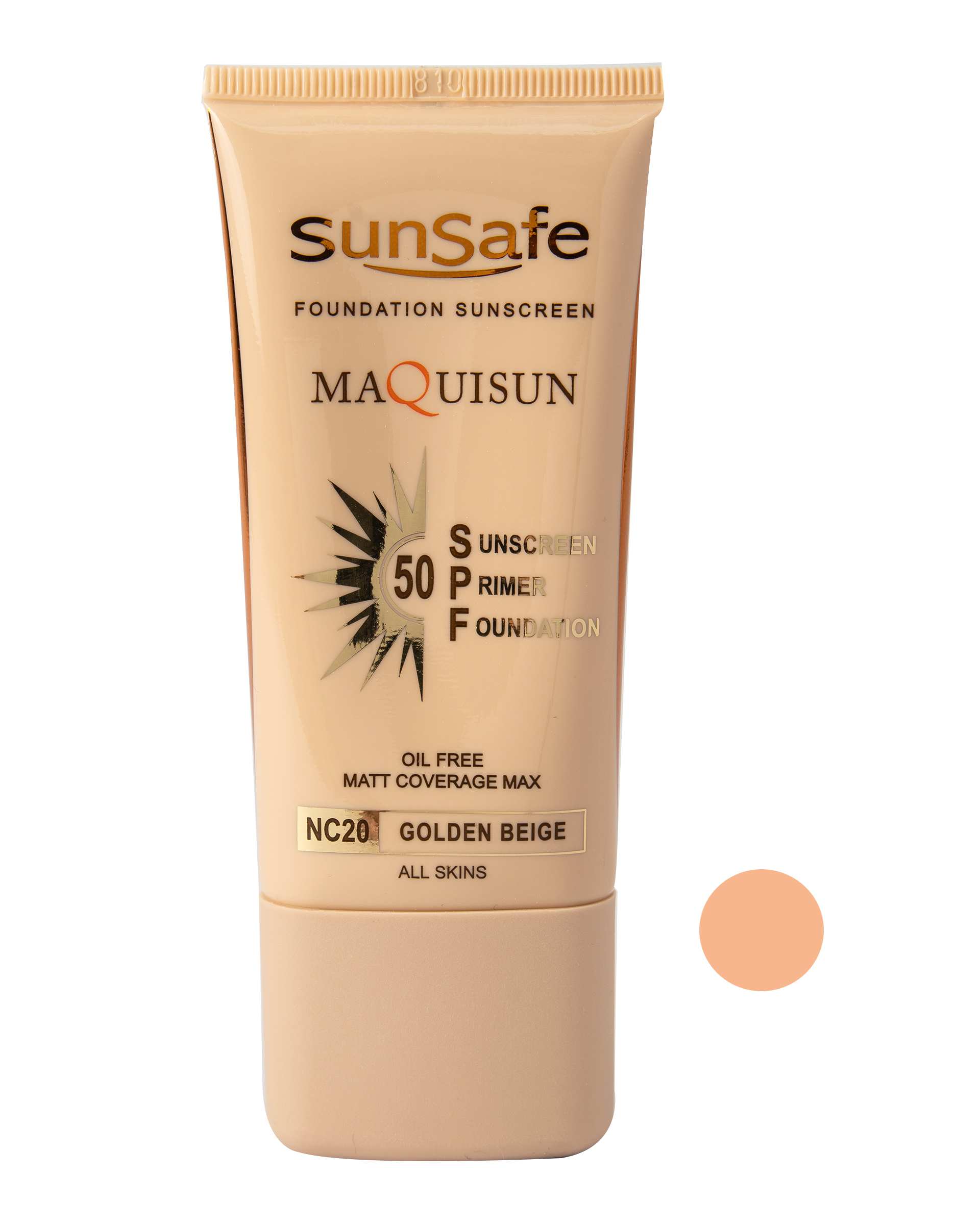 کرم ضد آفتاب کرم پودری و پرایمری SPF50 مات سان سیف Sun Safe مدل Maquisun بژ طلایی