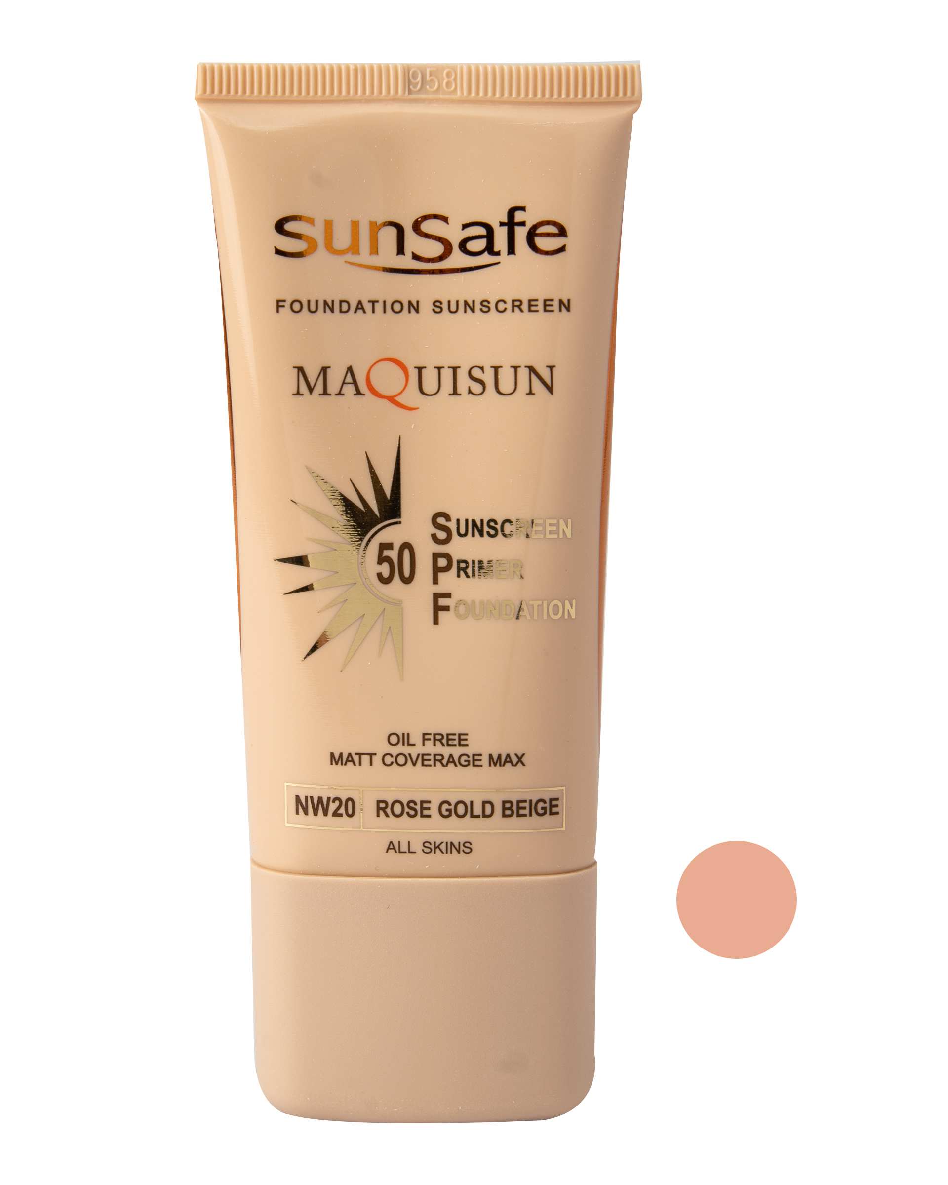 کرم ضد آفتاب کرم پودری و پرایمری SPF50 مات سان سیف Sun Safe مدل Maquisun بژ رزگلد