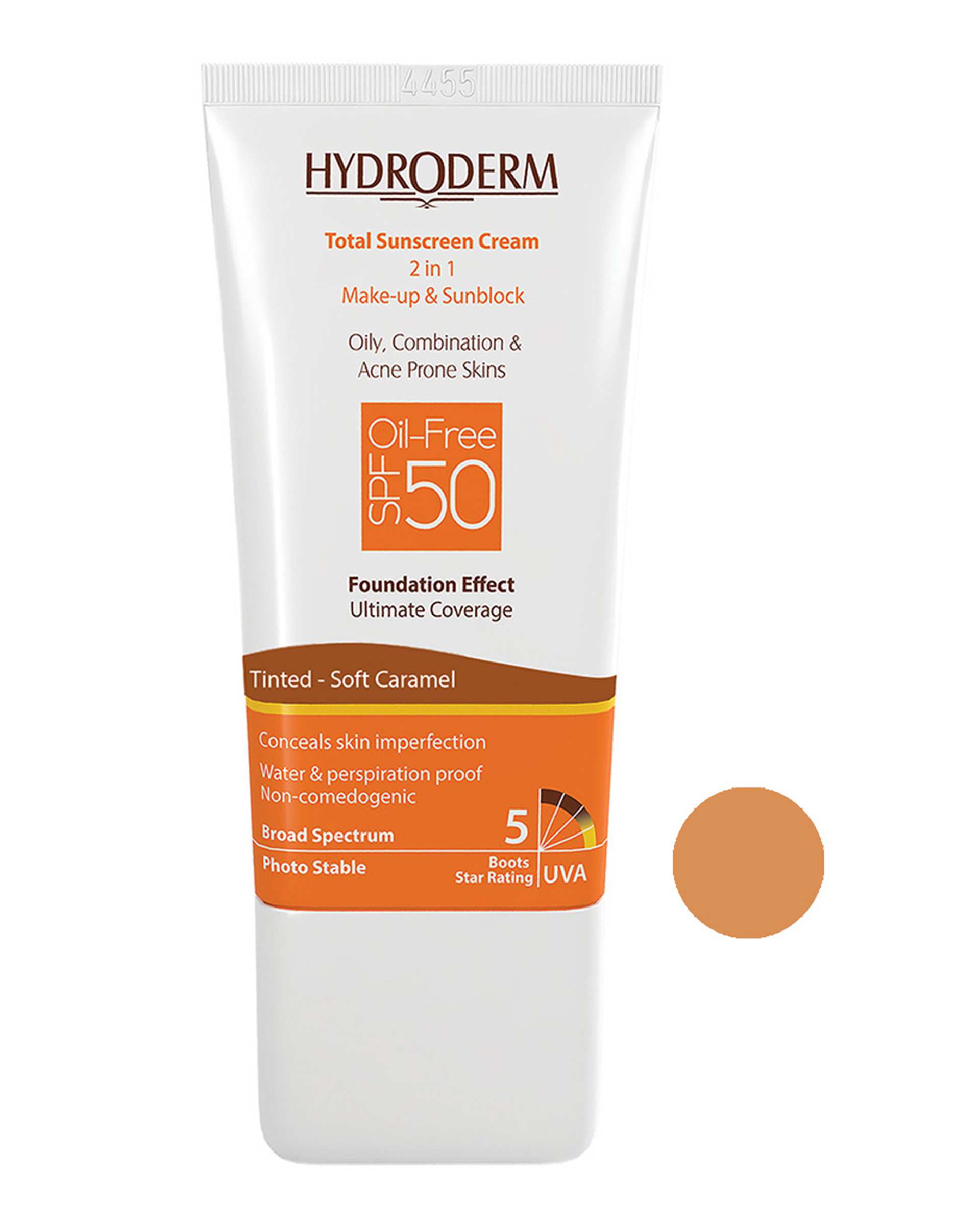 کرم ضد آفتاب کرم پودری SPF50 هیدرودرم Hydroderm مناسب پوست چرب کاراملی 40ml 