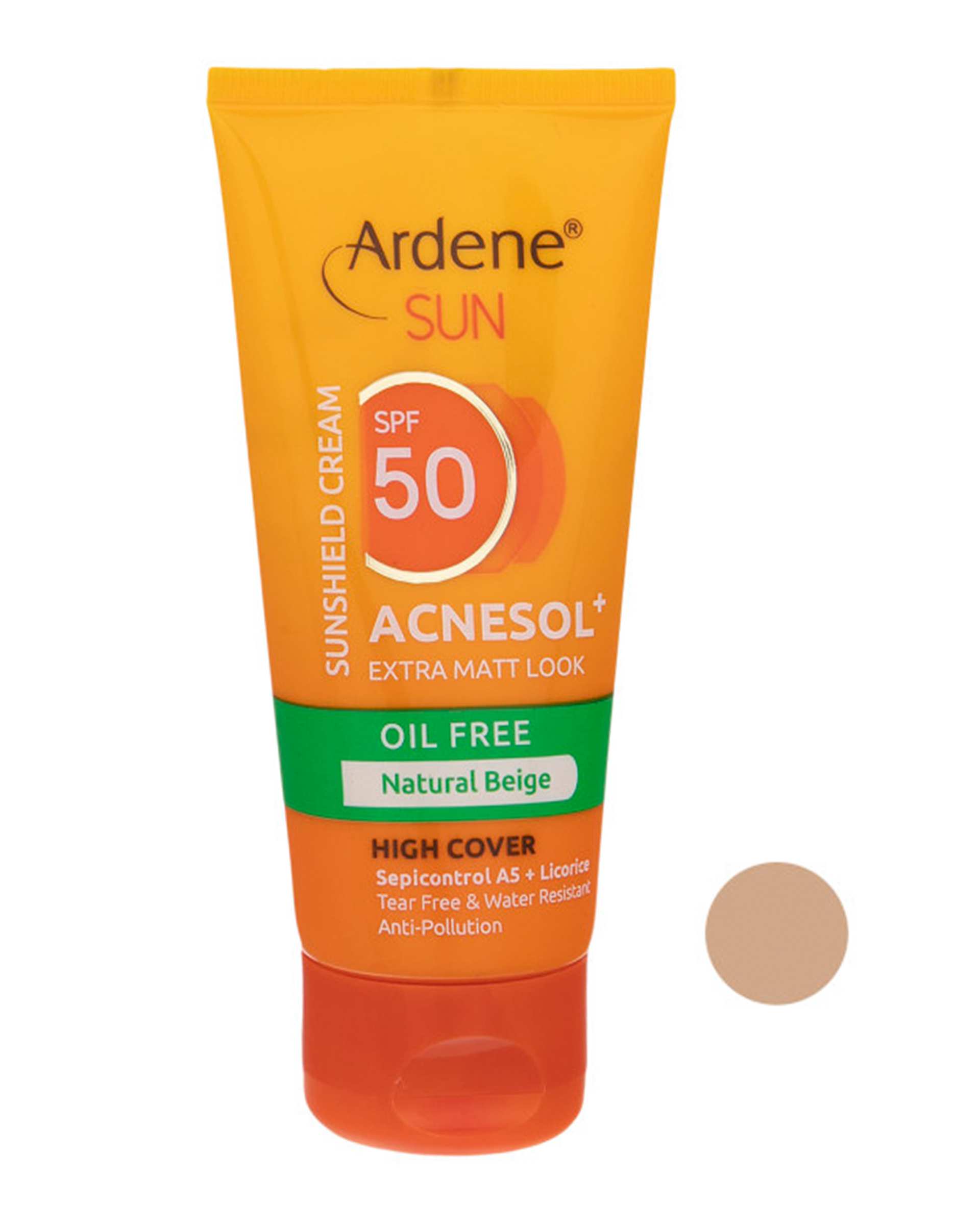 کرم ضد آفتاب SPF50 آردن Ardene مدل Acnesol Plus فاقد چربی بژ طبیعی 50ml