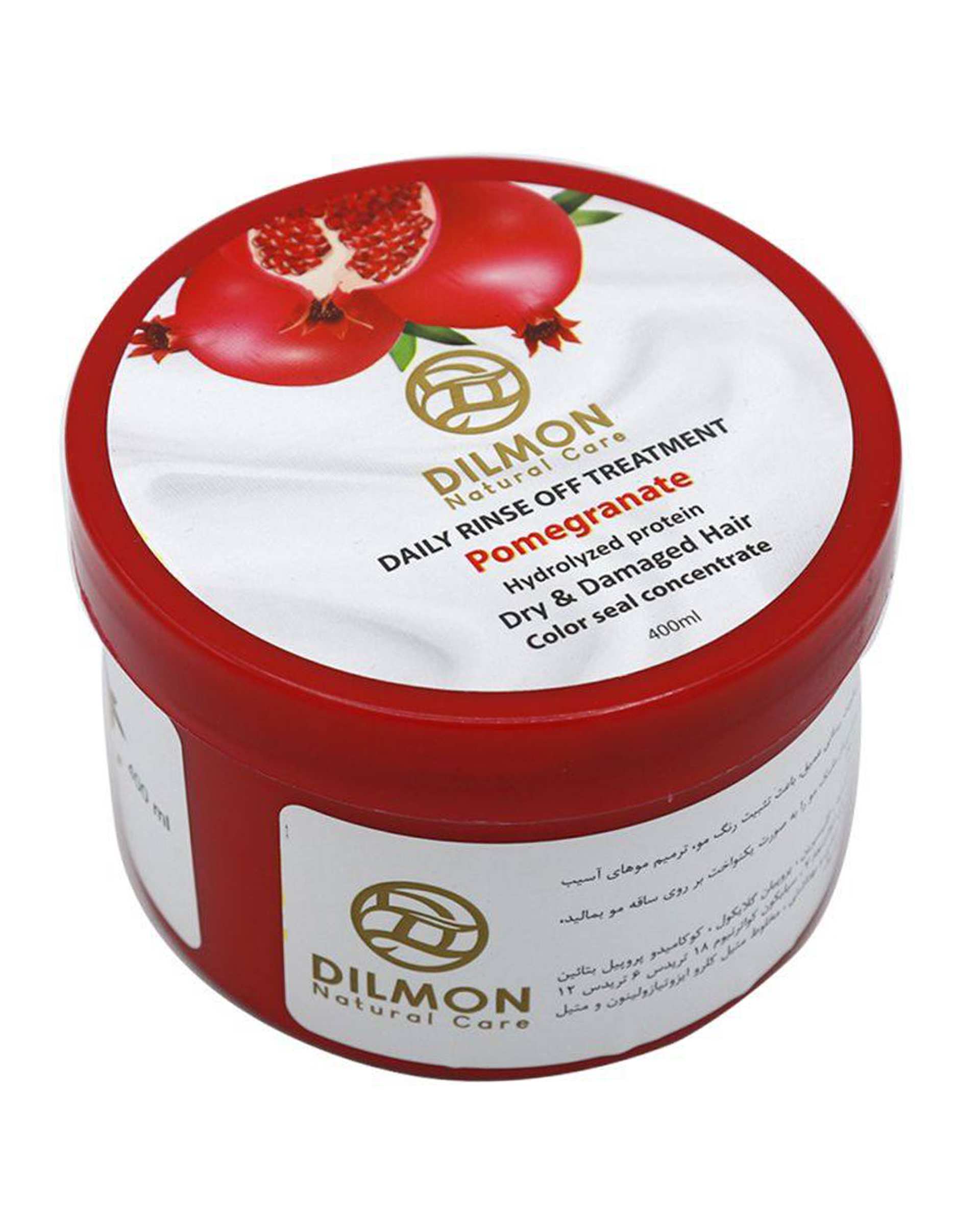 ماسک مو با آبکشی دیلمون Dilmon حاوی عصاره انار مناسب مو خشک و آسیب دیده 400ml
