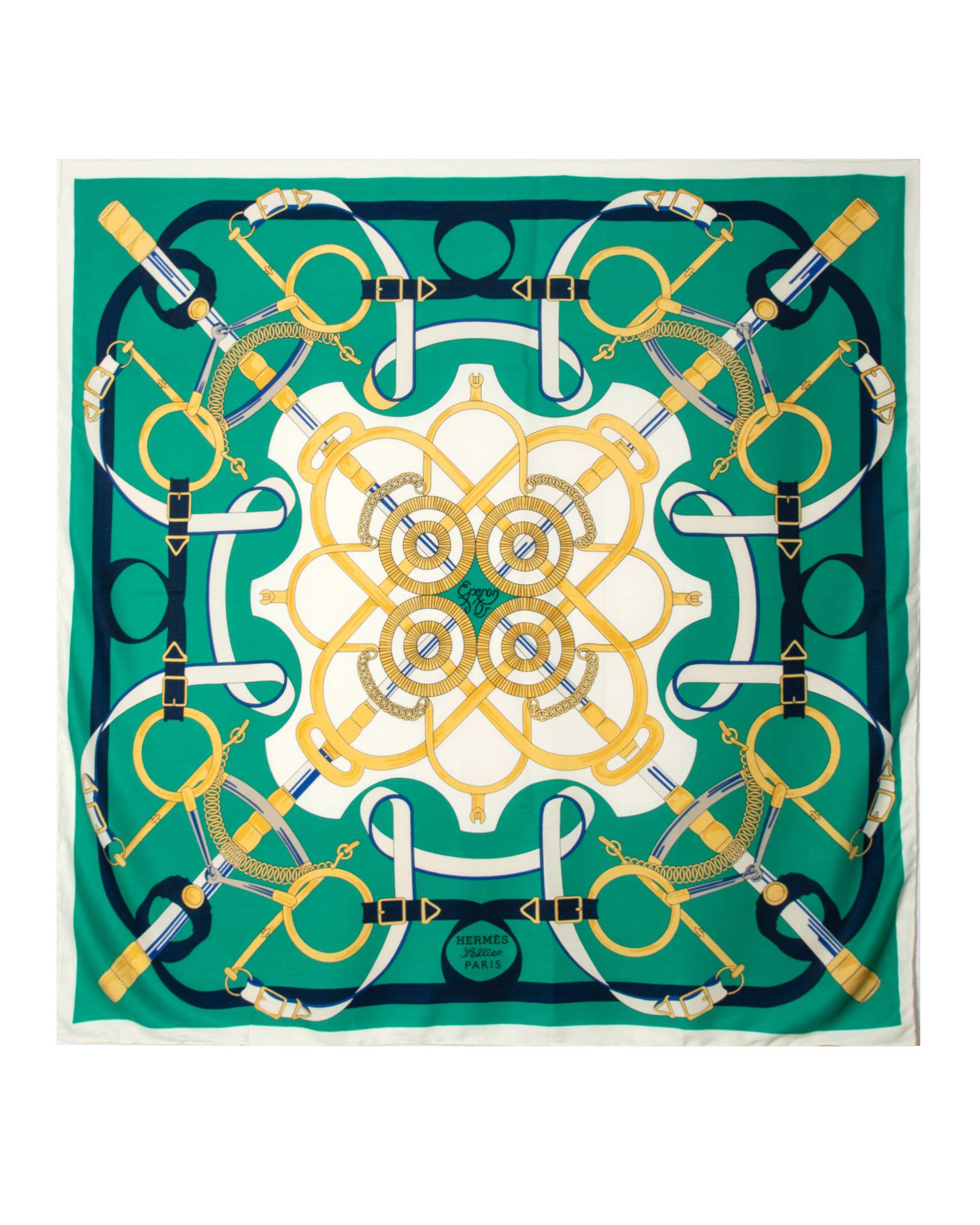 روسری زنانه نخی دست دوز طرح سگک سبز شیری جی دو Gido