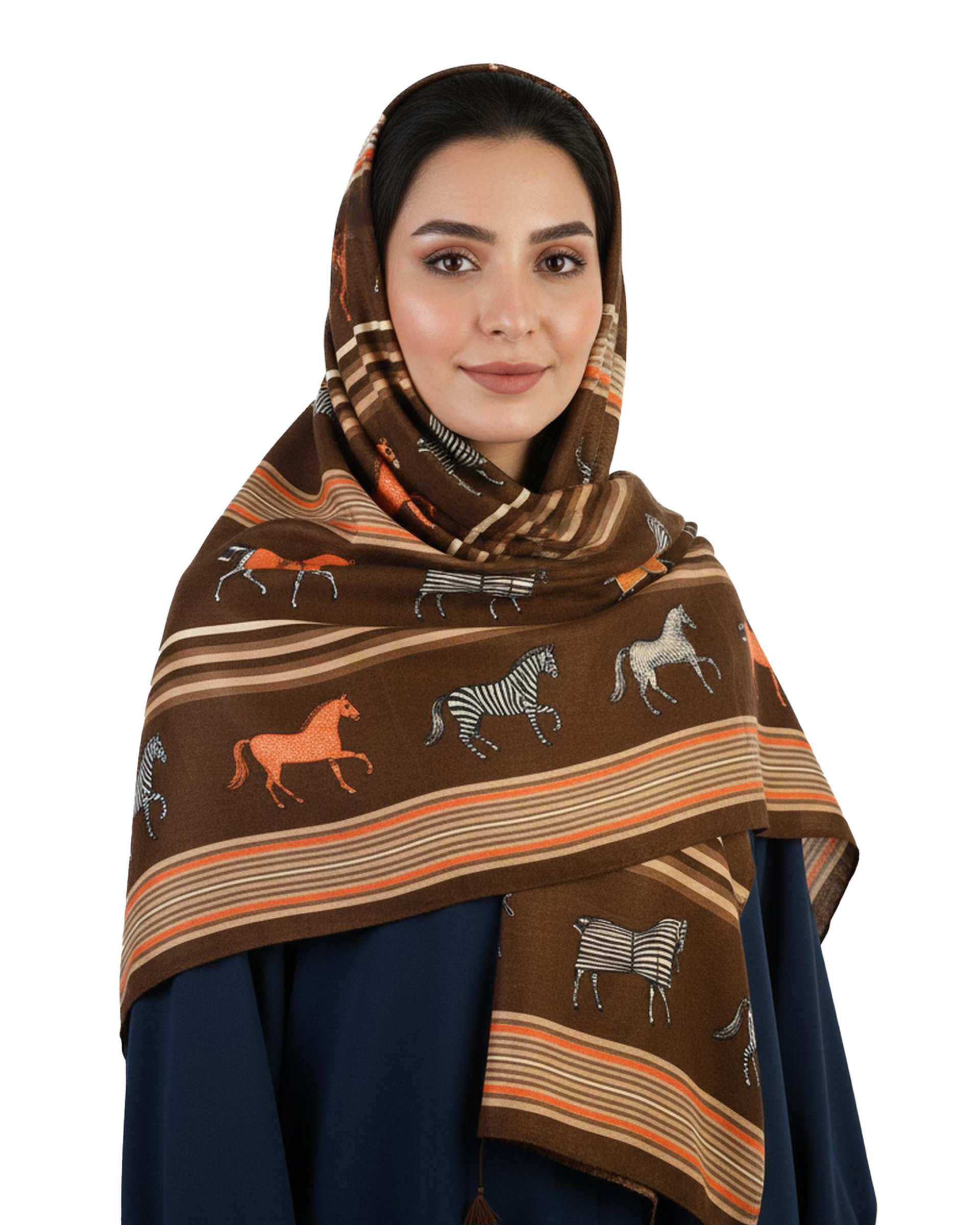 شال زنانه موهر قهوه ای جی دو Gido طرح هرمس