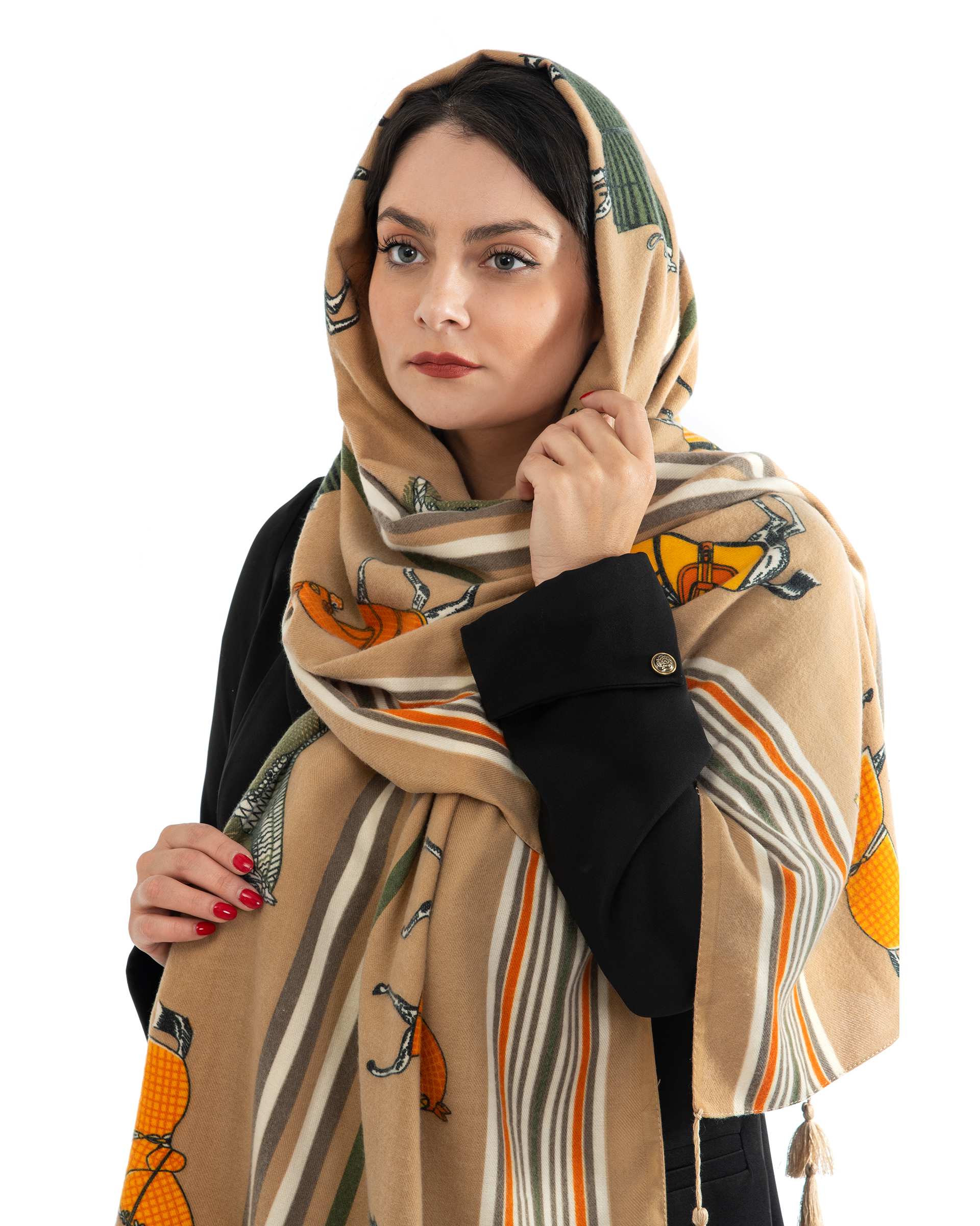 شال زنانه پاییزه موهر طرح هرمس کرم جی دو Gido