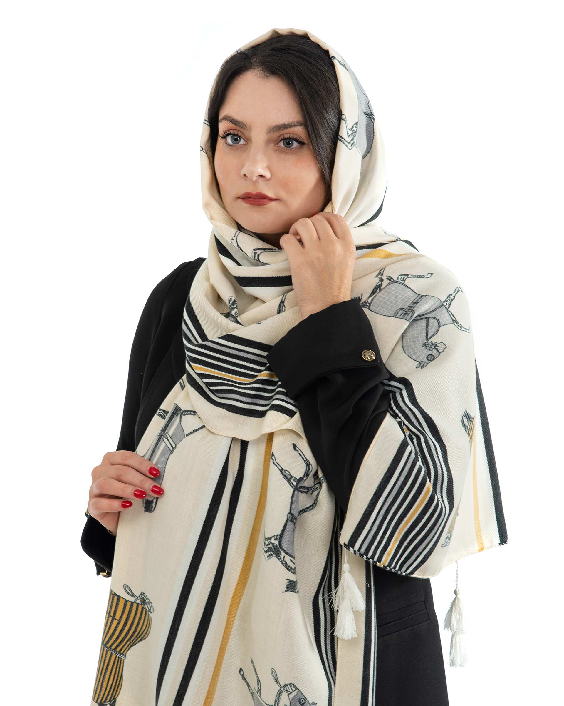 شال زنانه پاییزه موهر طرح هرمس شیری جی دو Gido