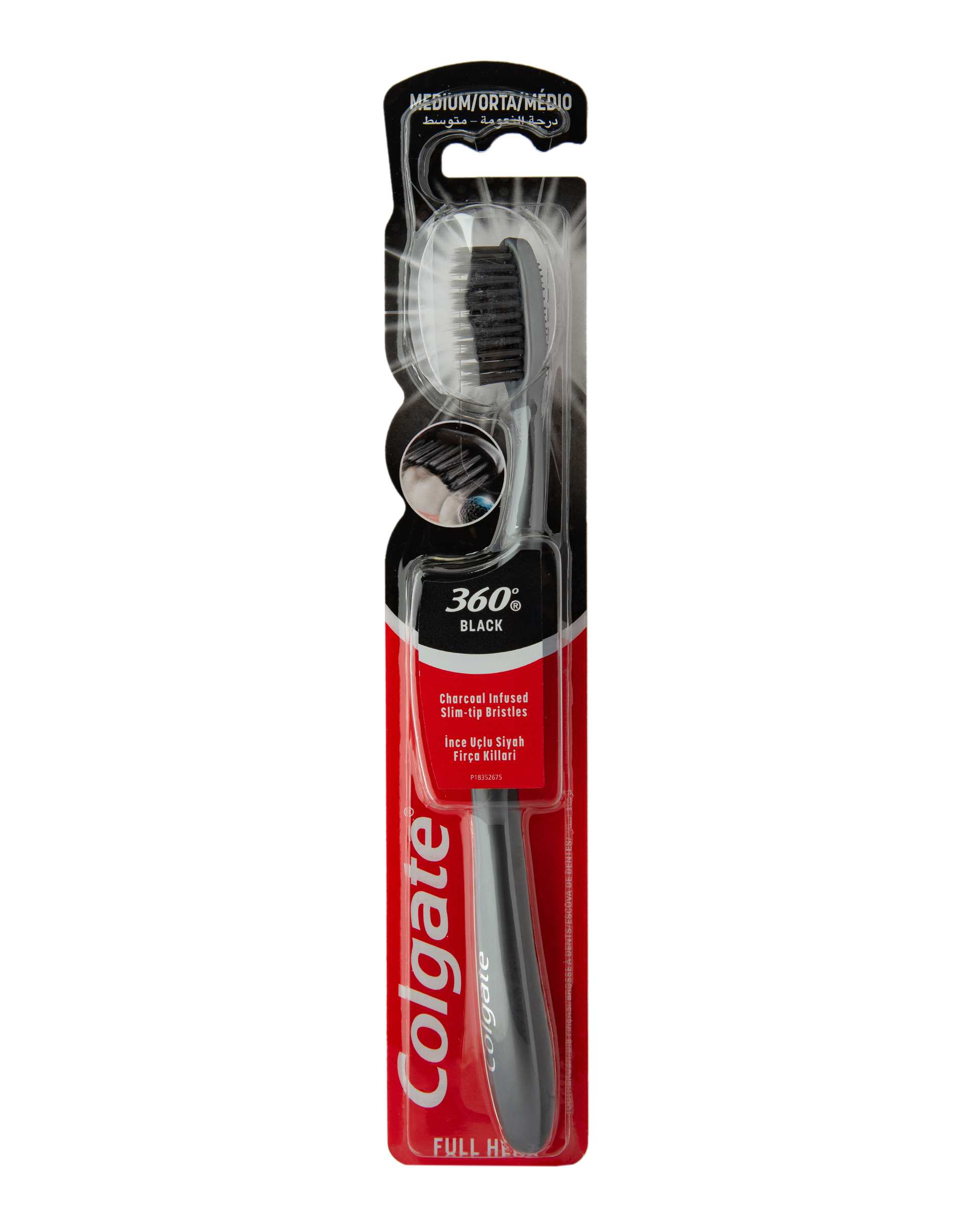 مسواک کلگیت Colgate مدل 360 Charcoal Black با برس متوسط سرخابی