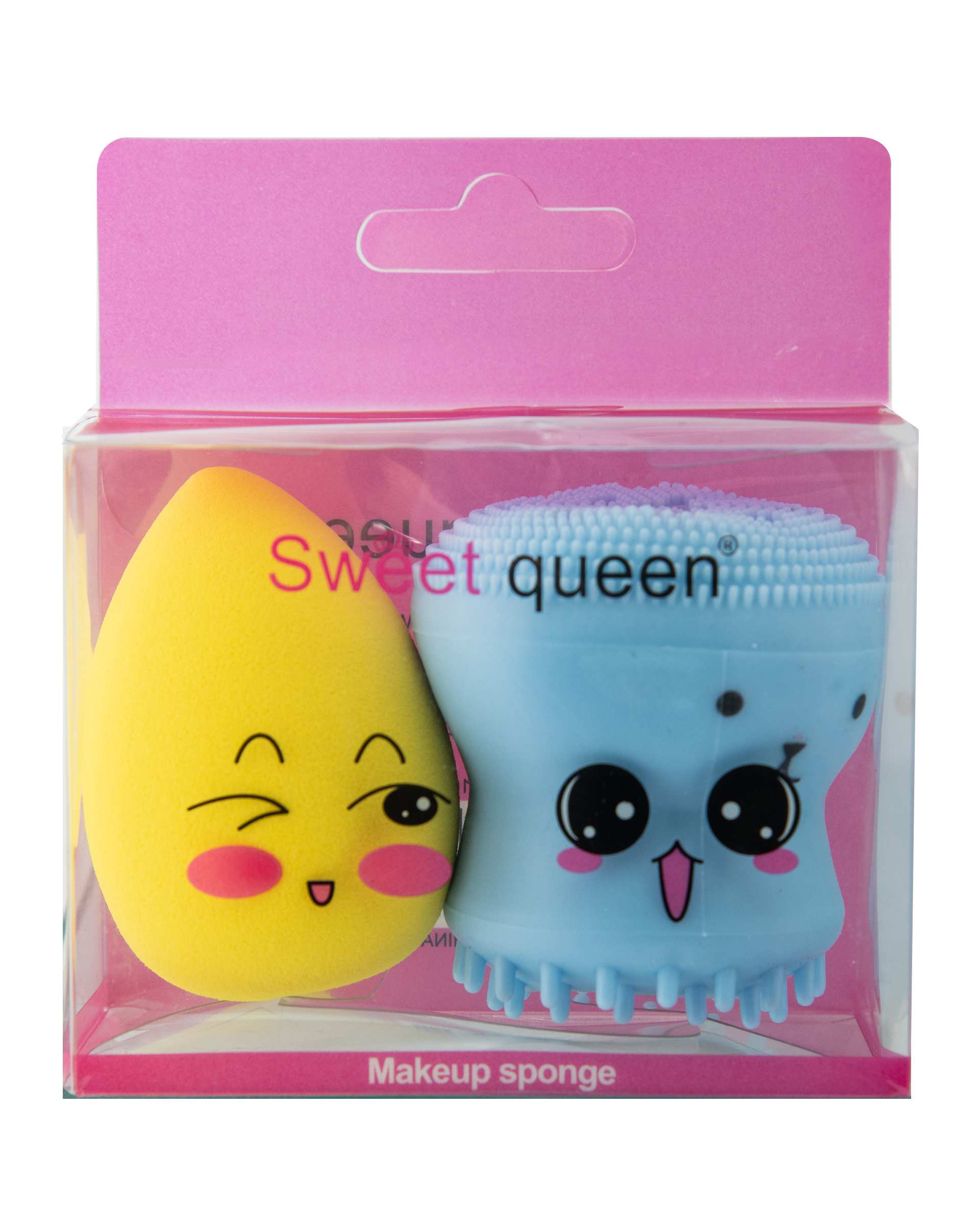 ست اسفنج آرایشی بیوتی بلندر و فیس براش آبی زرد سوئیت کوئین Sweet Queen بسته 2 عددی