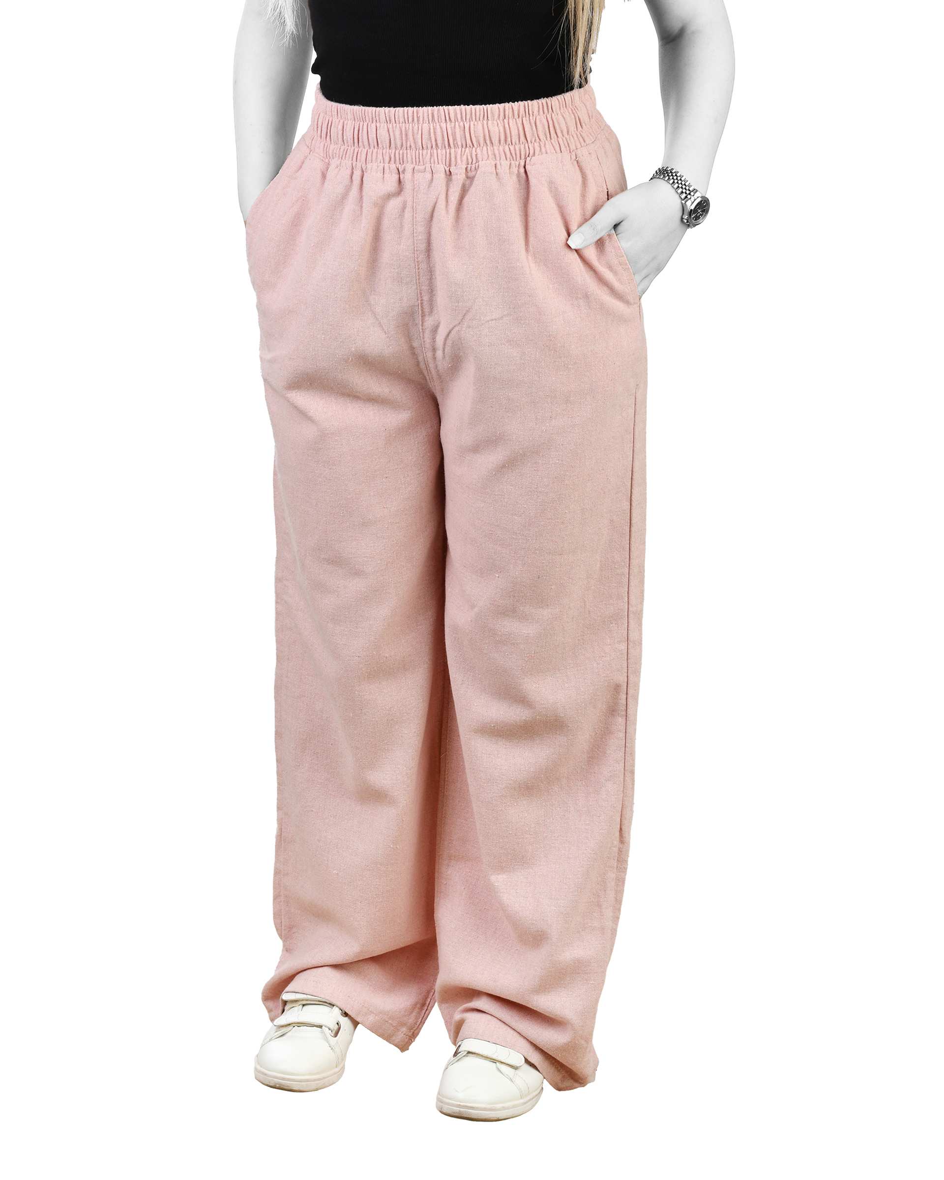 شلوار کتان زنانه بگ کمر کش صورتی رویال جین Royal Jeans