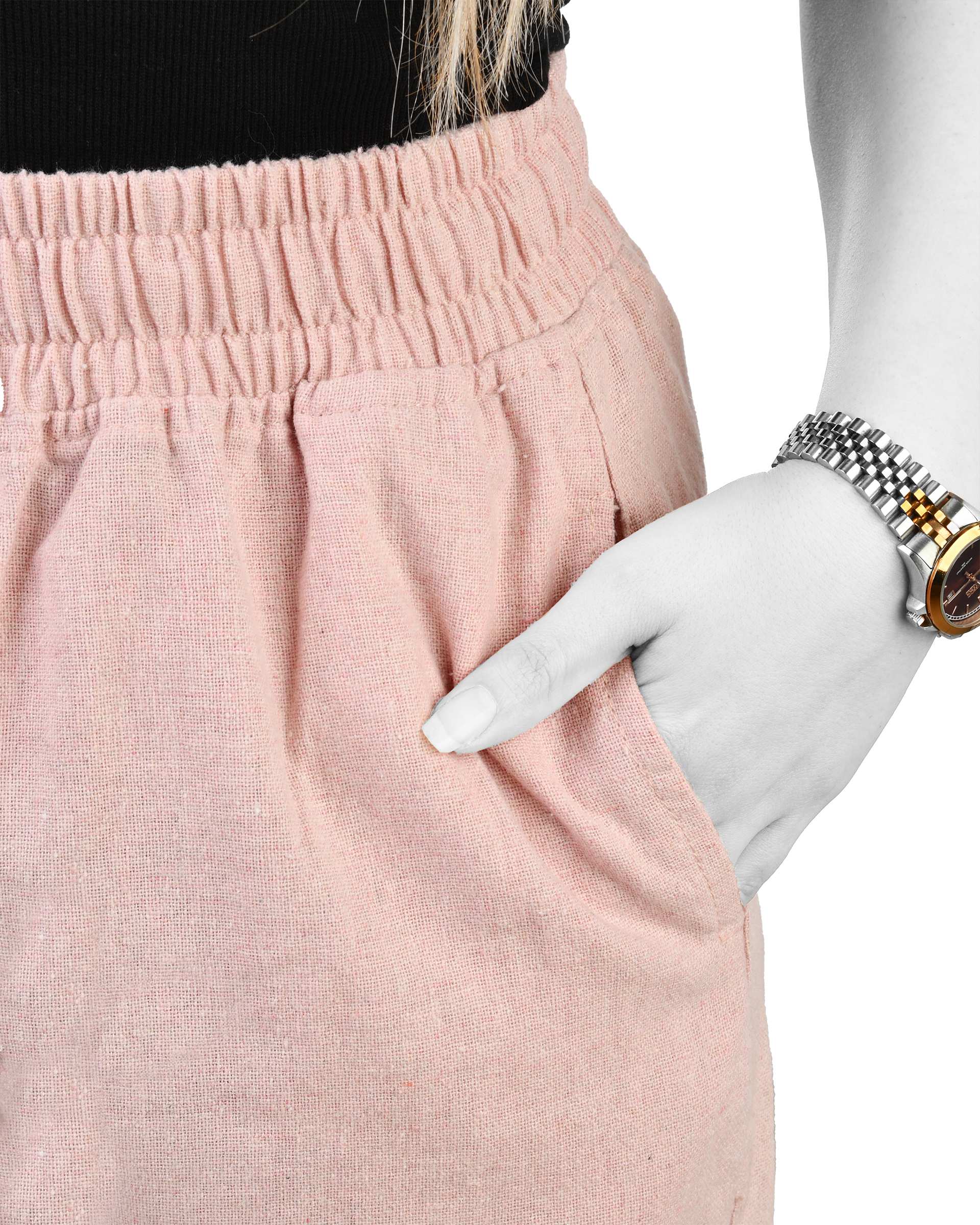 شلوار کتان زنانه بگ کمر کش صورتی رویال جین Royal Jeans