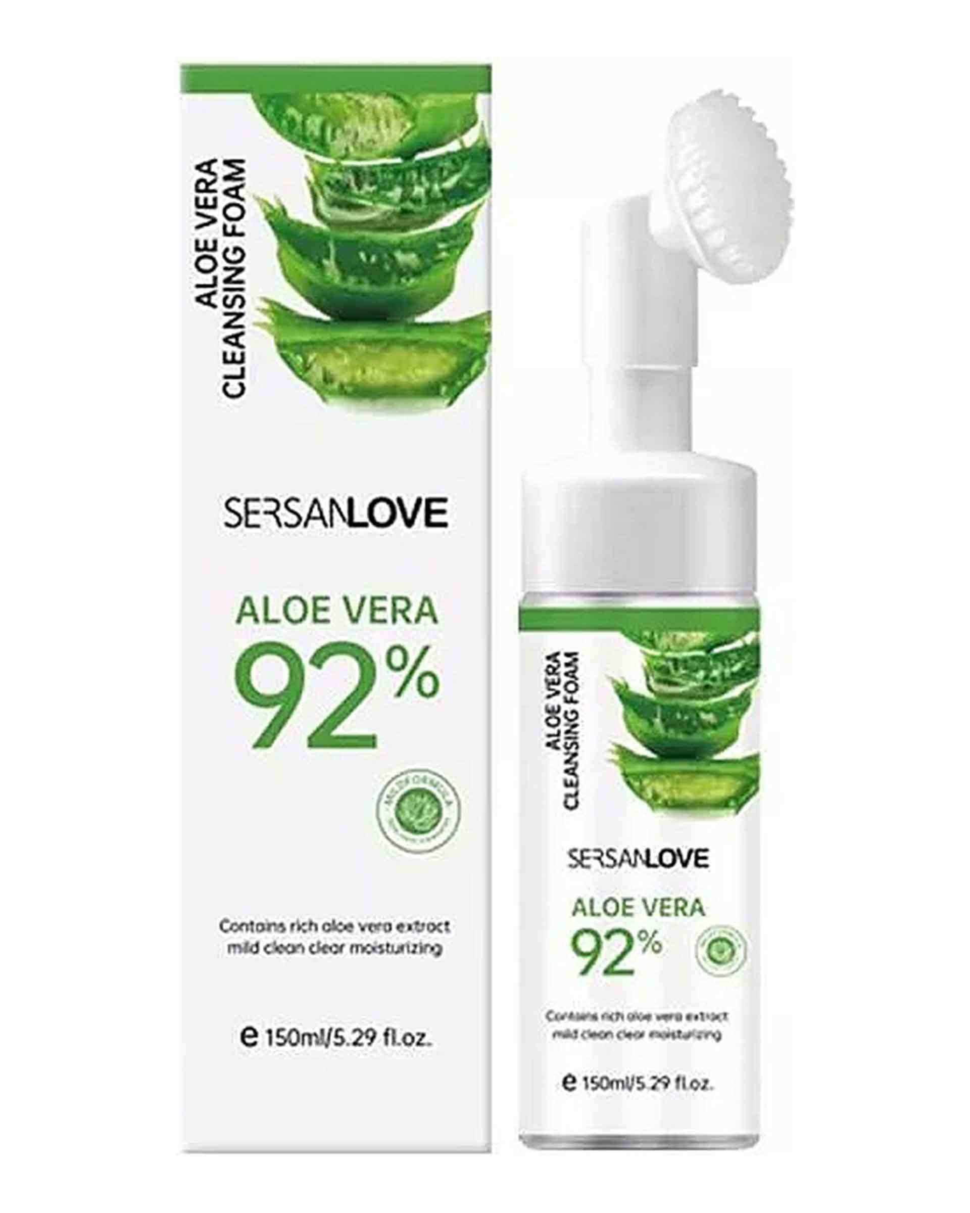 فوم شستشوی صورت براش دار سرسان لاو Sersanlove مدل Aloe Vera %92 حاوی عصاره آلوئه ورا 150ml