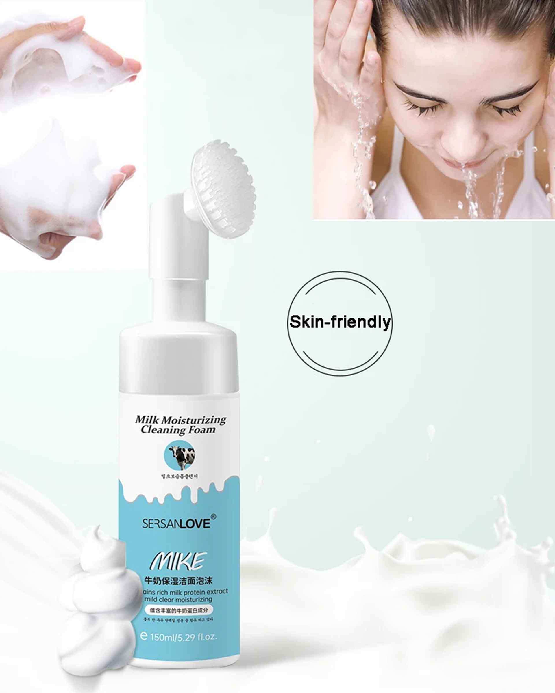 فوم شستشوی صورت براش دار سرسان لاو Sersanlove مدل Milk حاوی عصاره شیر 150ml