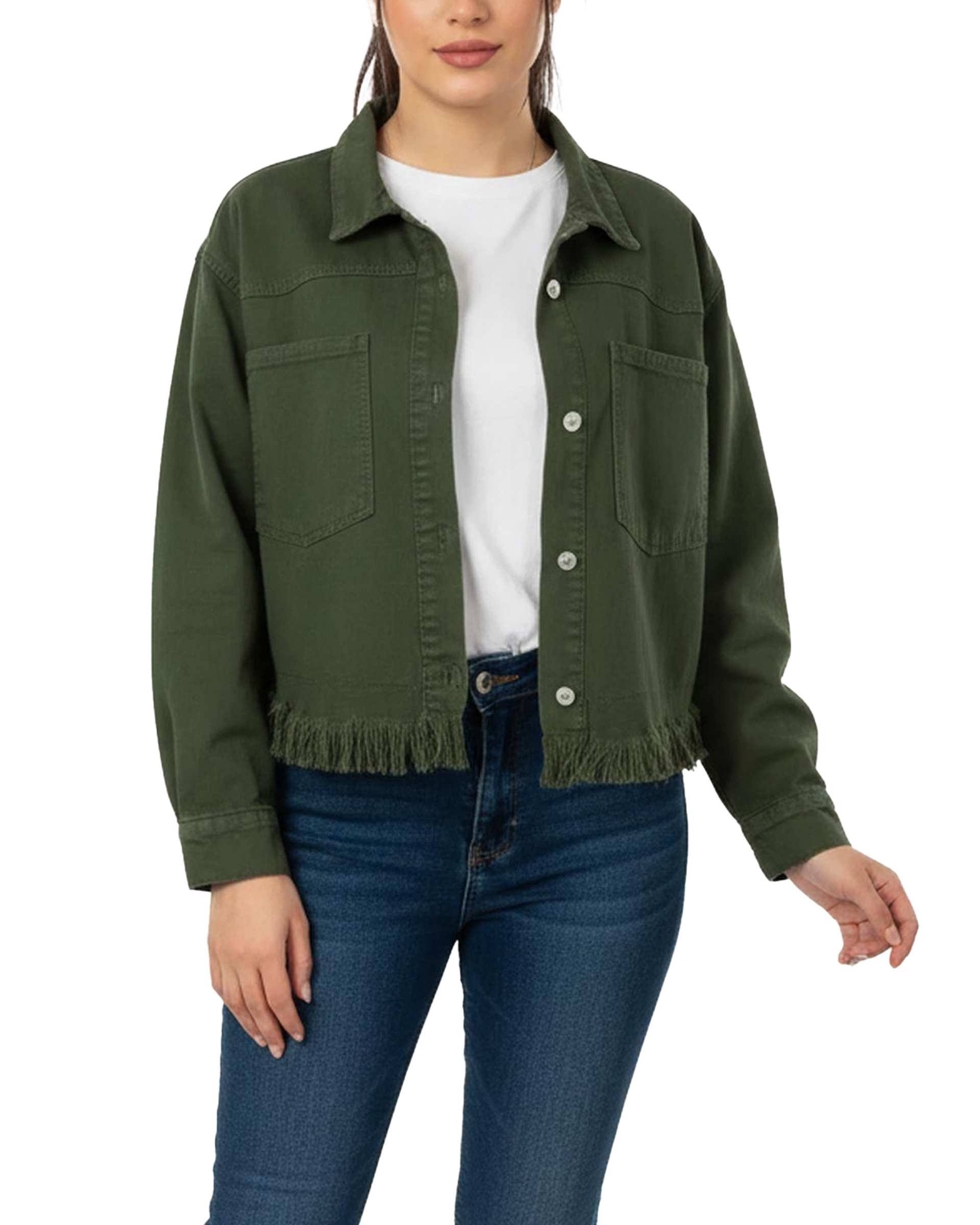 کت زنانه کتان کوتاه سبز تیره رویال جین Royal Jeans کد 700163 