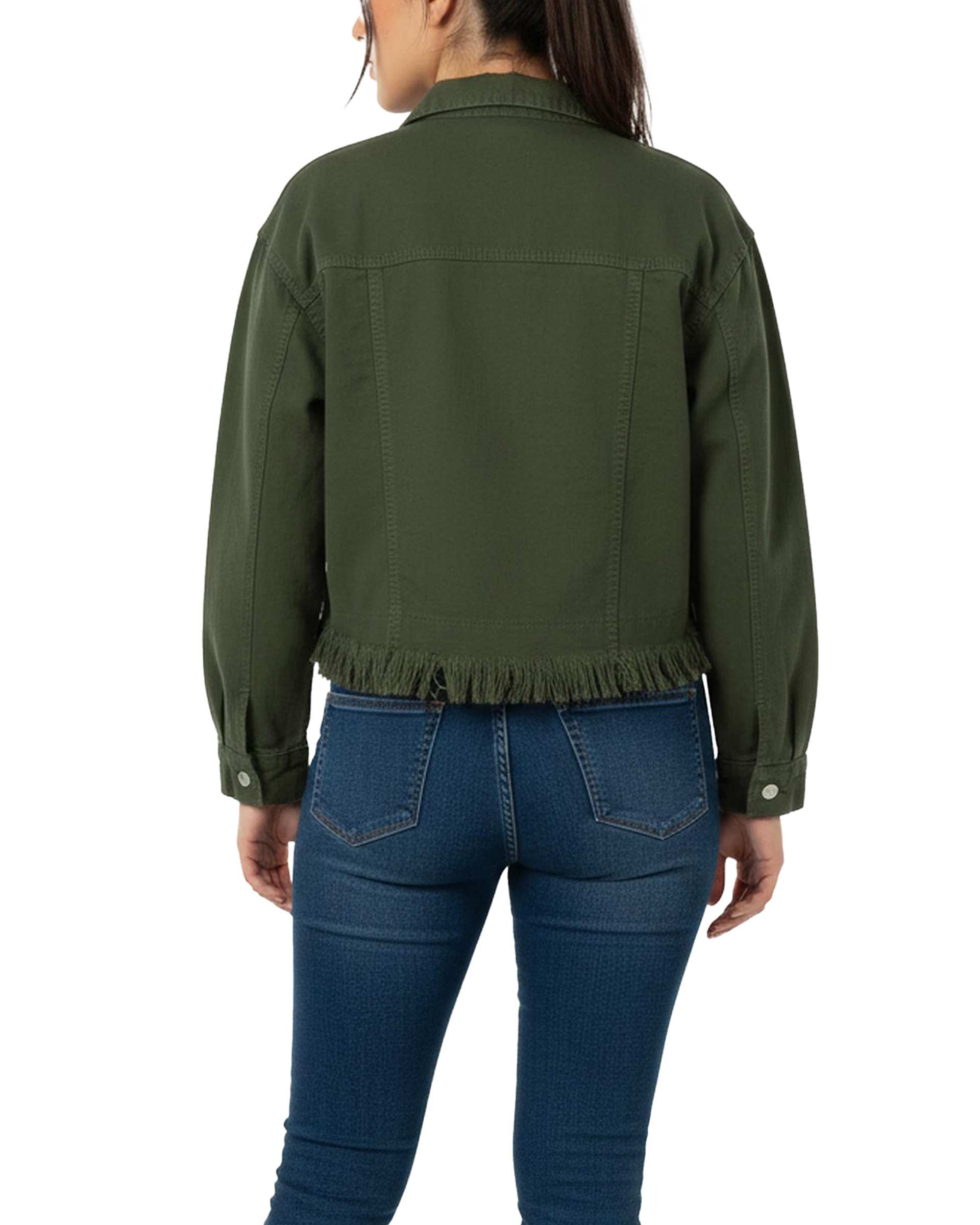 کت زنانه کتان کوتاه سبز تیره رویال جین Royal Jeans کد 700163 