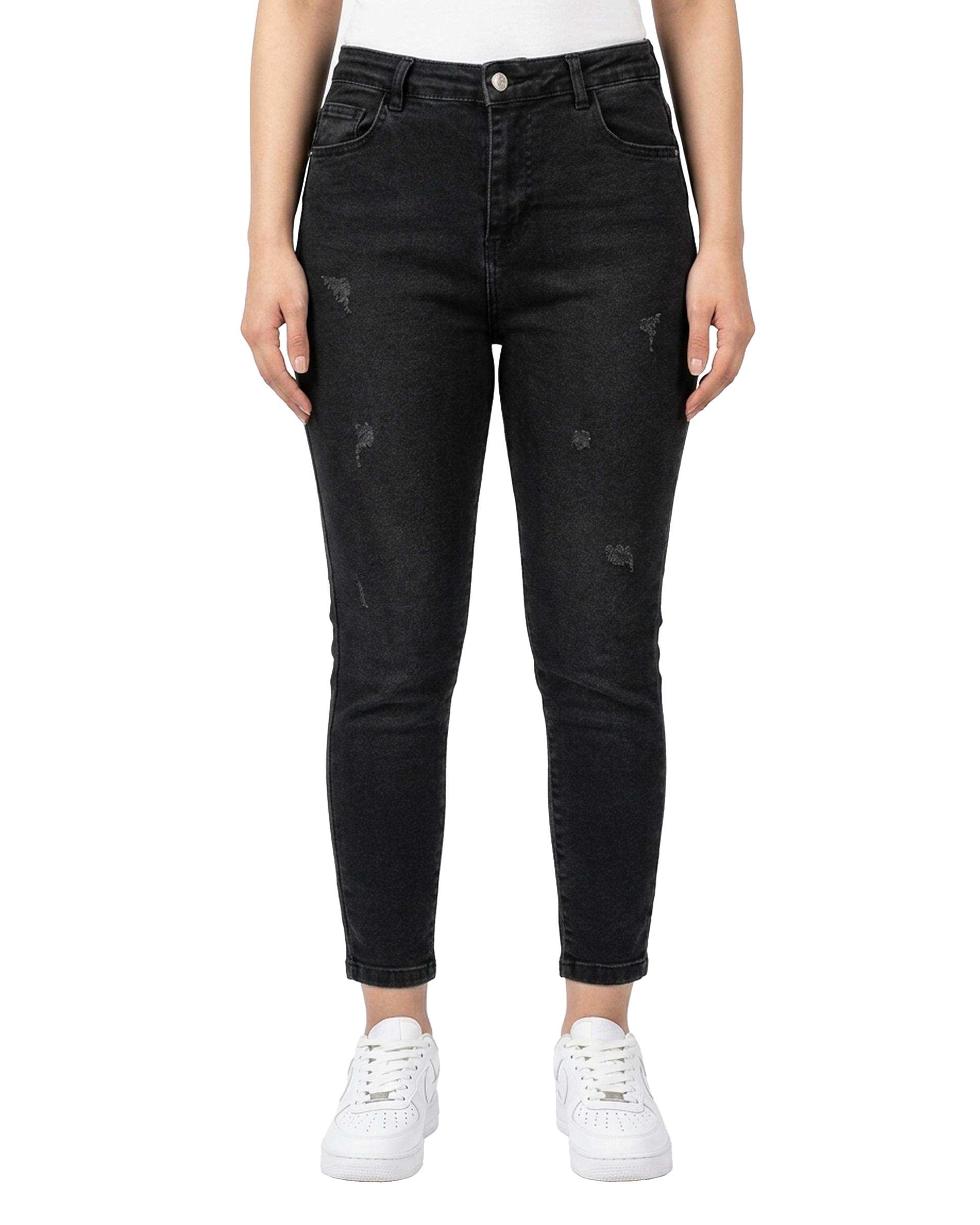 شلوار جین زنانه اسکینی زاپ دار قد 90 زغالی جین Royal Jeans کد 30009011