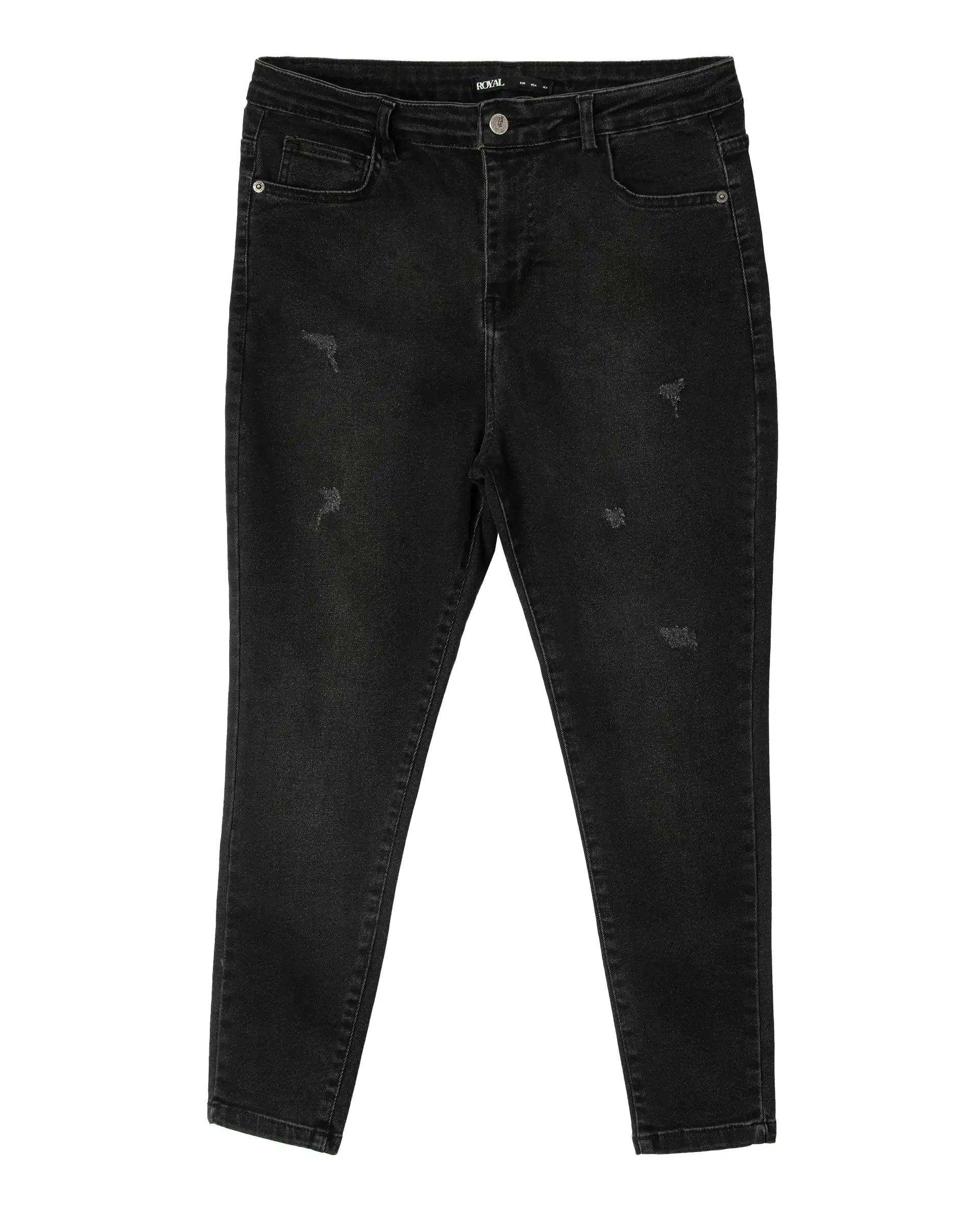 شلوار جین زنانه اسکینی زاپ دار قد 90 زغالی جین Royal Jeans کد 30009011