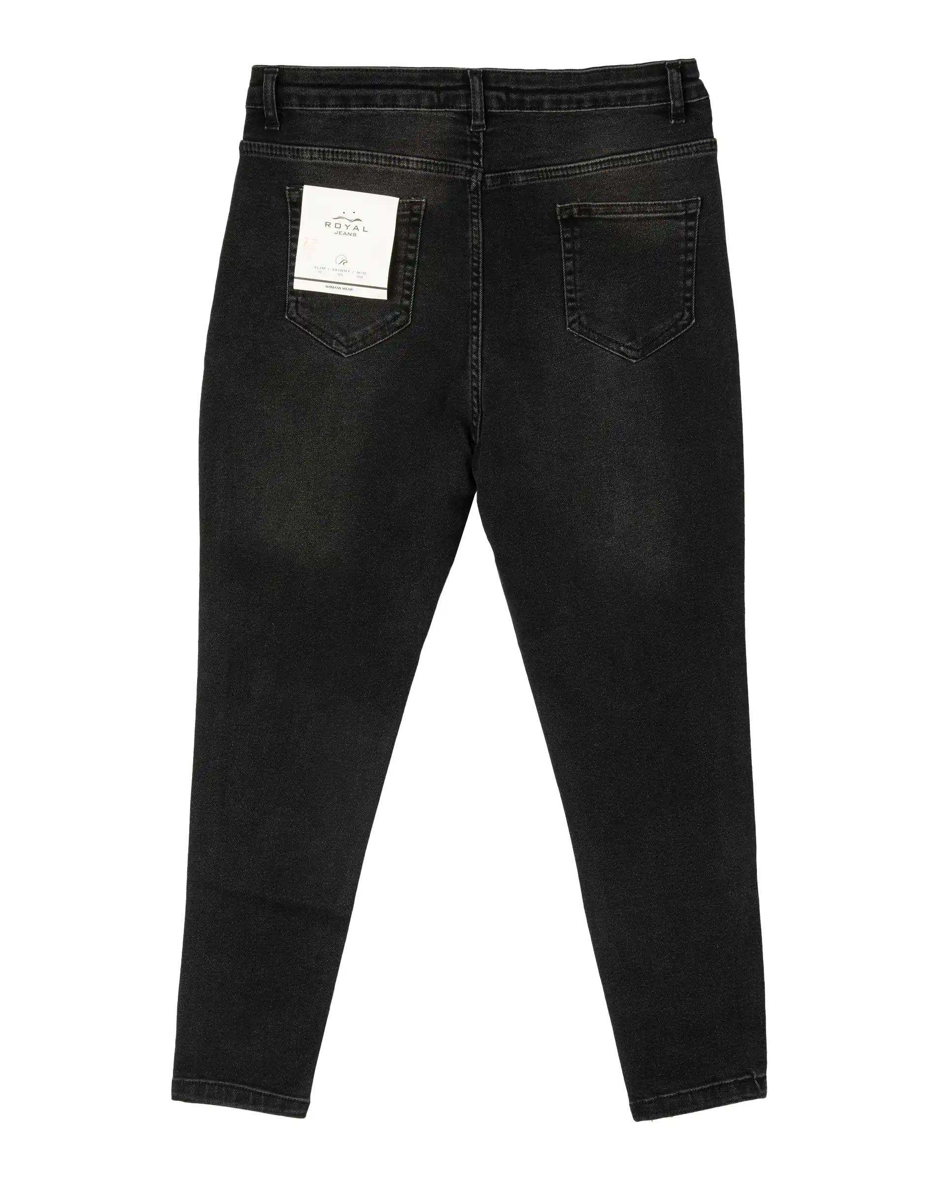 شلوار جین زنانه اسکینی زاپ دار قد 90 زغالی جین Royal Jeans کد 30009011