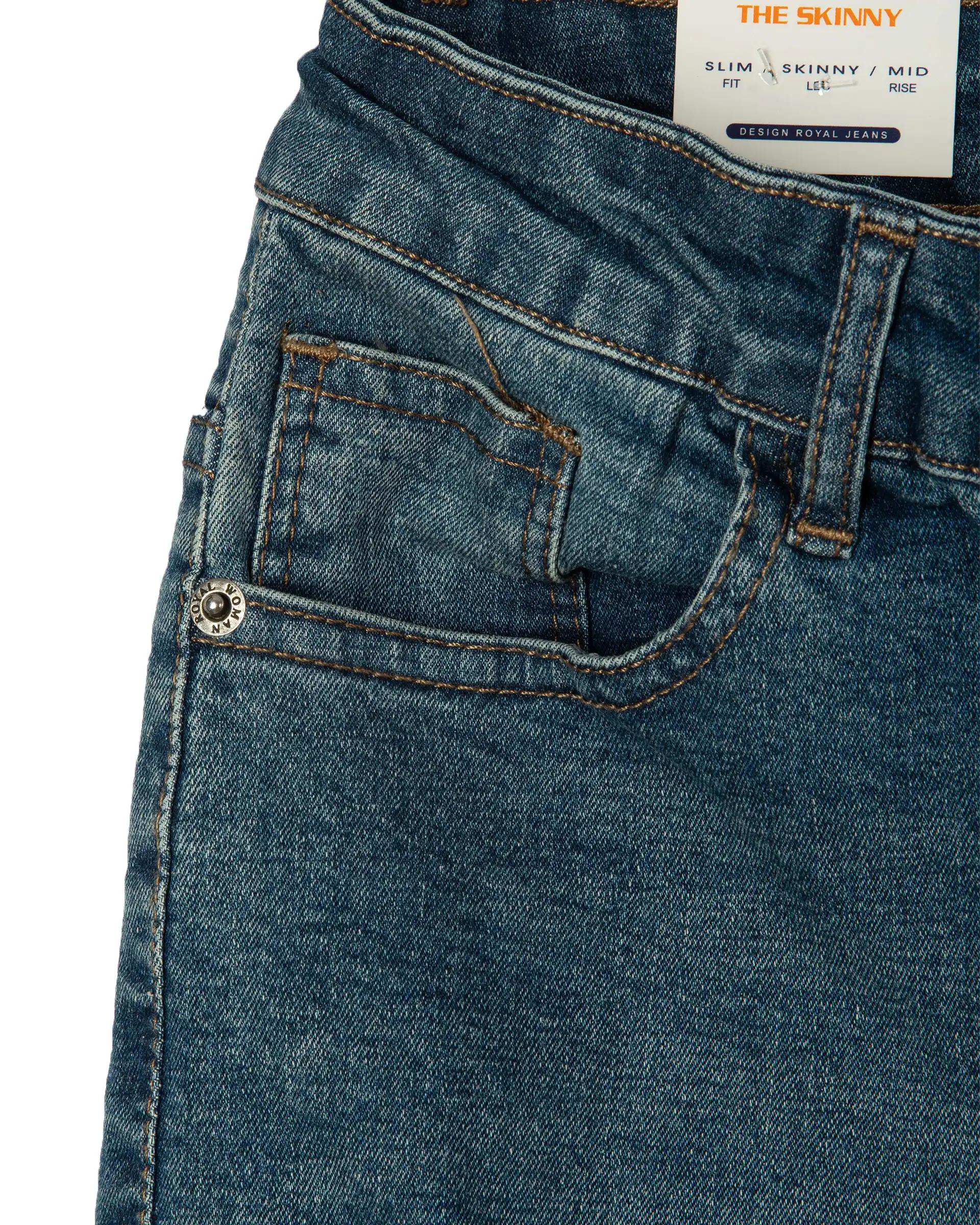 شلوار جین زنانه اسکینی قد 90 ابی تیره رویال جین Royal Jeans کد 30008639