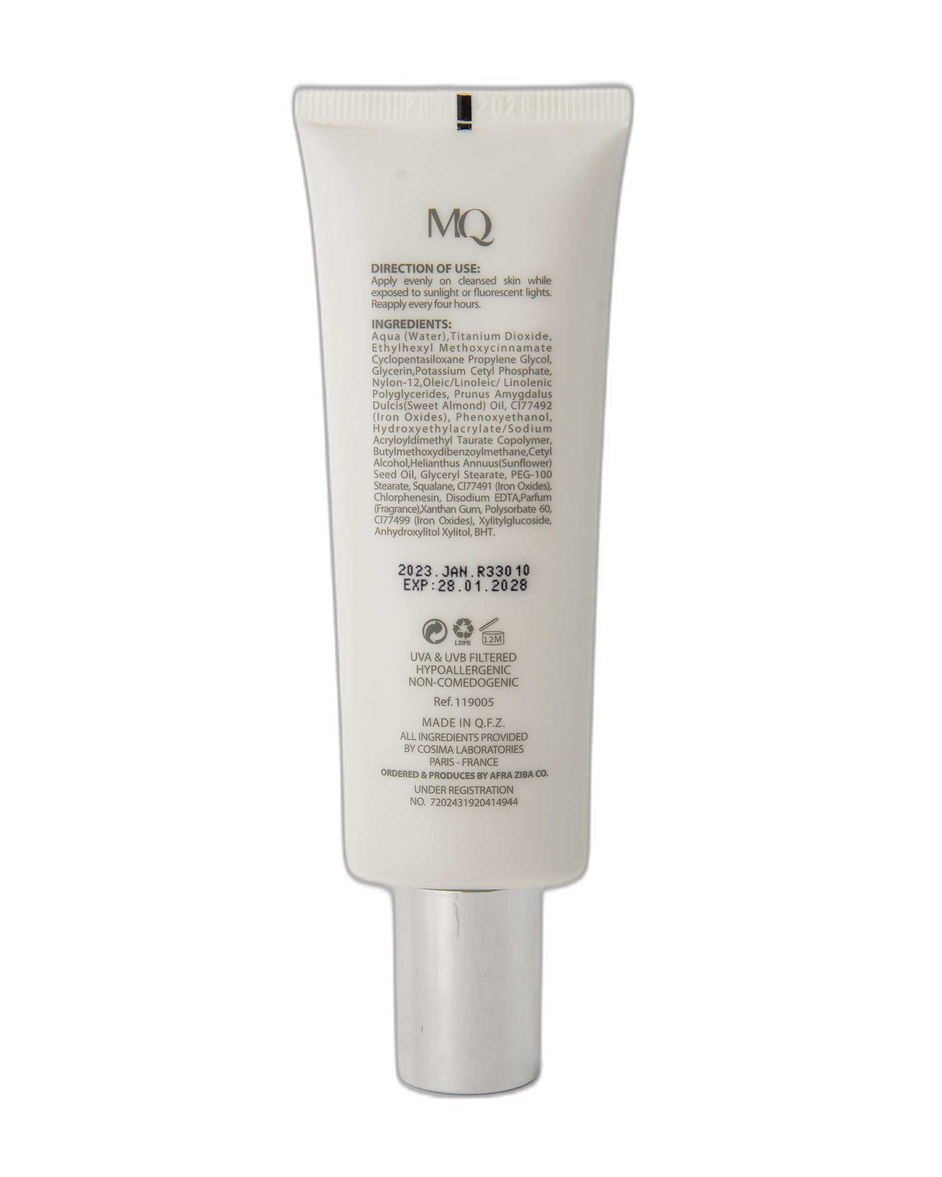 کرم ضد آفتاب رنگی SPF50 ام کیو MQ مدل Light Beige Normal بژ روشن 55ml