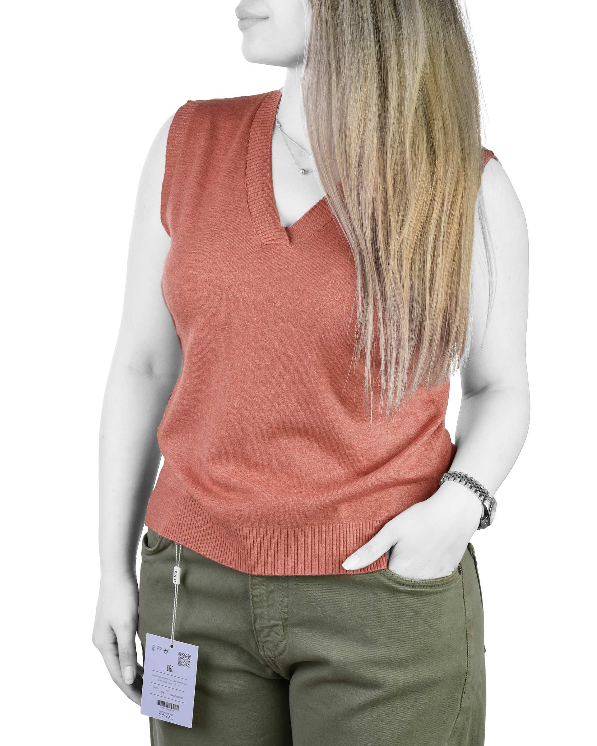 تاپ زنانه بافت یقه هفت صورتی فشن Fashion