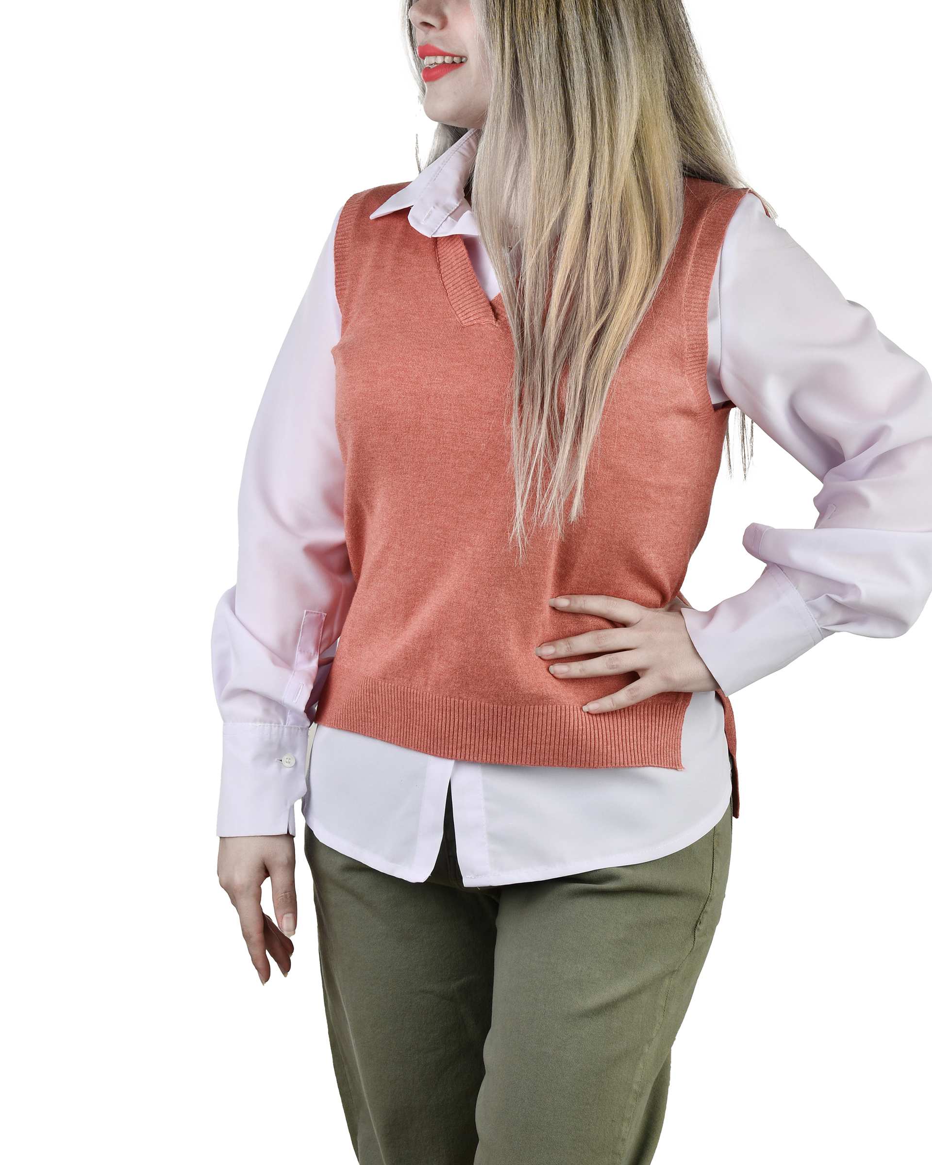 تاپ زنانه بافت یقه هفت صورتی فشن Fashion