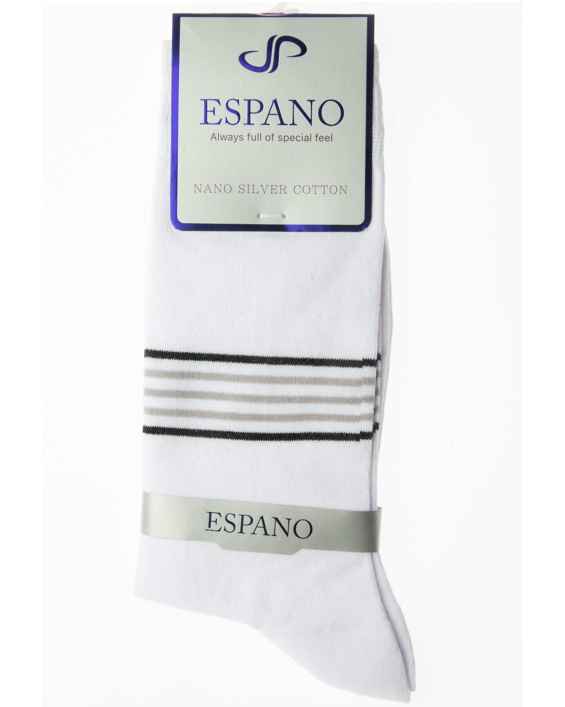 جوراب مردانه ساقدار سفید راه راه اسپانو Espano