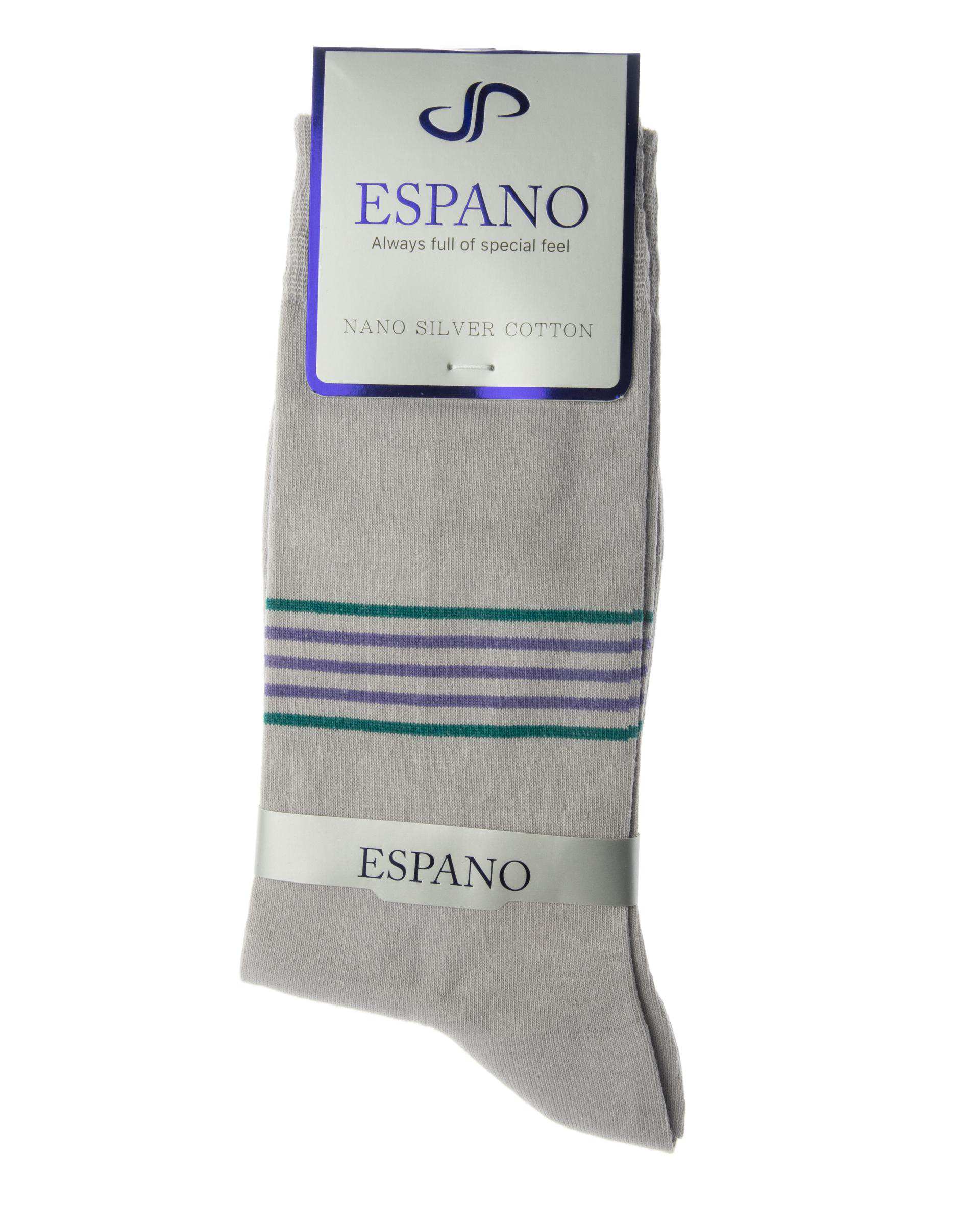 جوراب مردانه ساقدار طوسی روشن راه راه اسپانو Espano