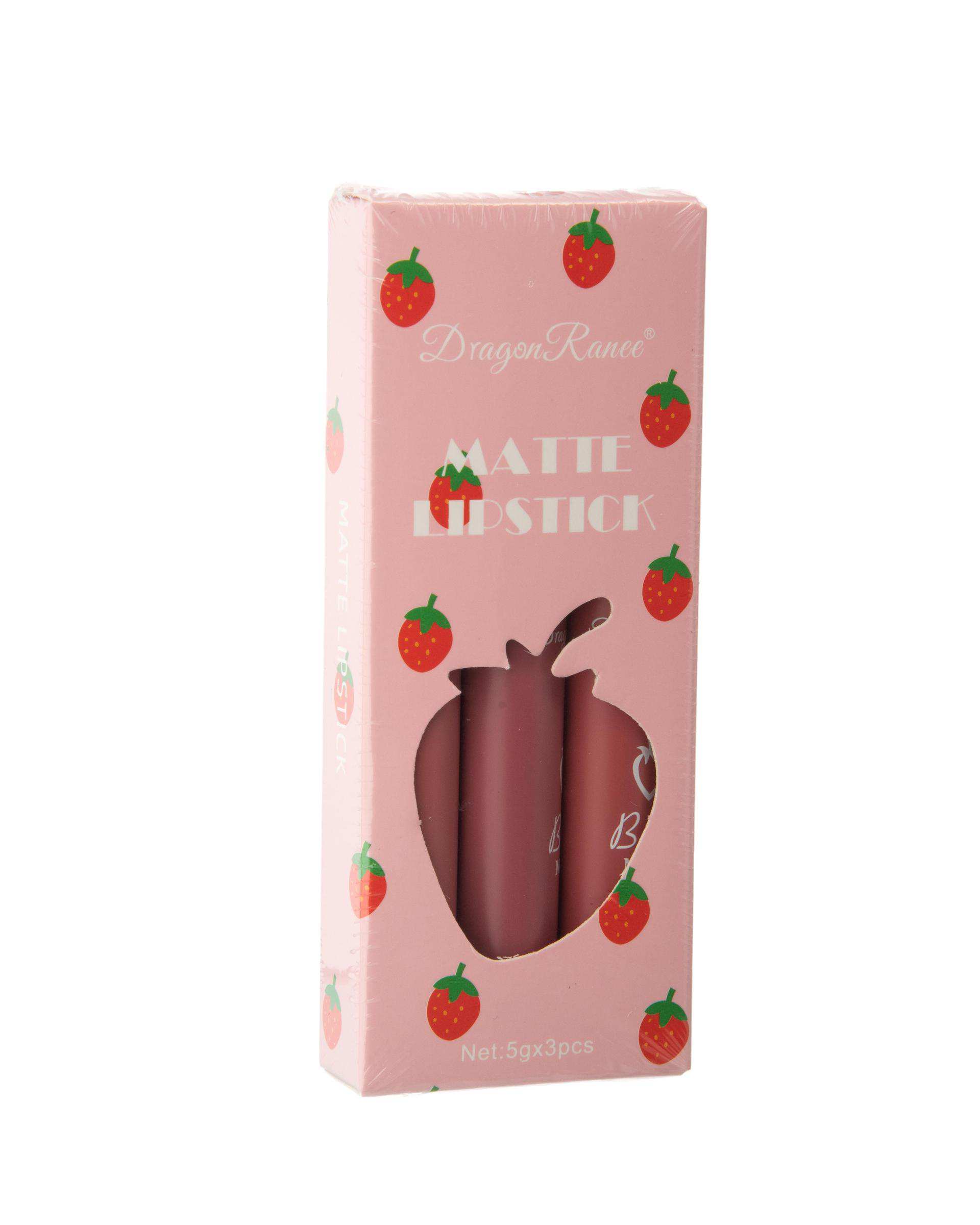 پک رژ لب مایع مات 3 رنگ Dragon Ranee طرح c رایحه توت فرنگی