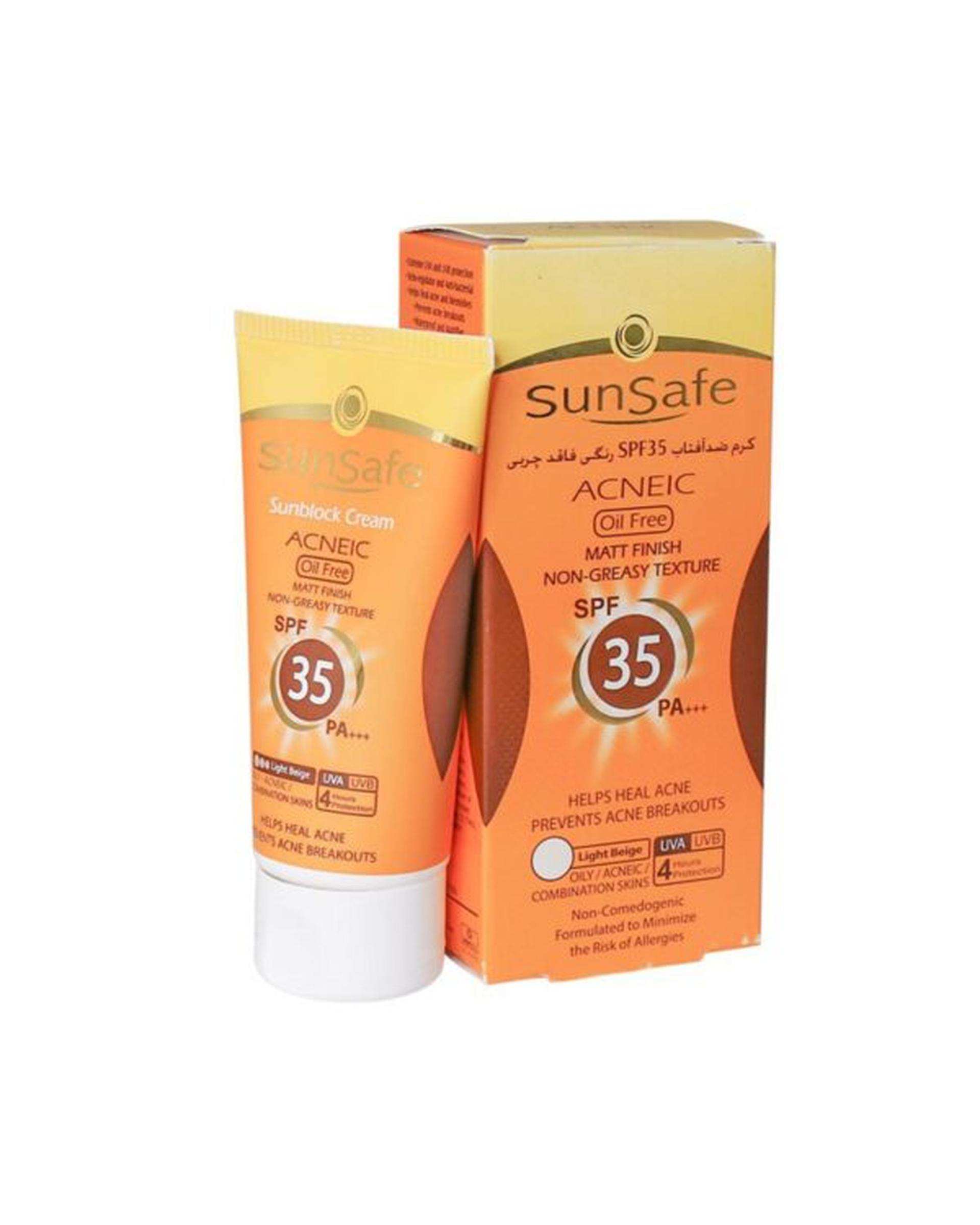 کرم ضد آفتاب رنگی SPF35 فاقد چربی سان سیف Sun Safe بژ متوسط 50ml