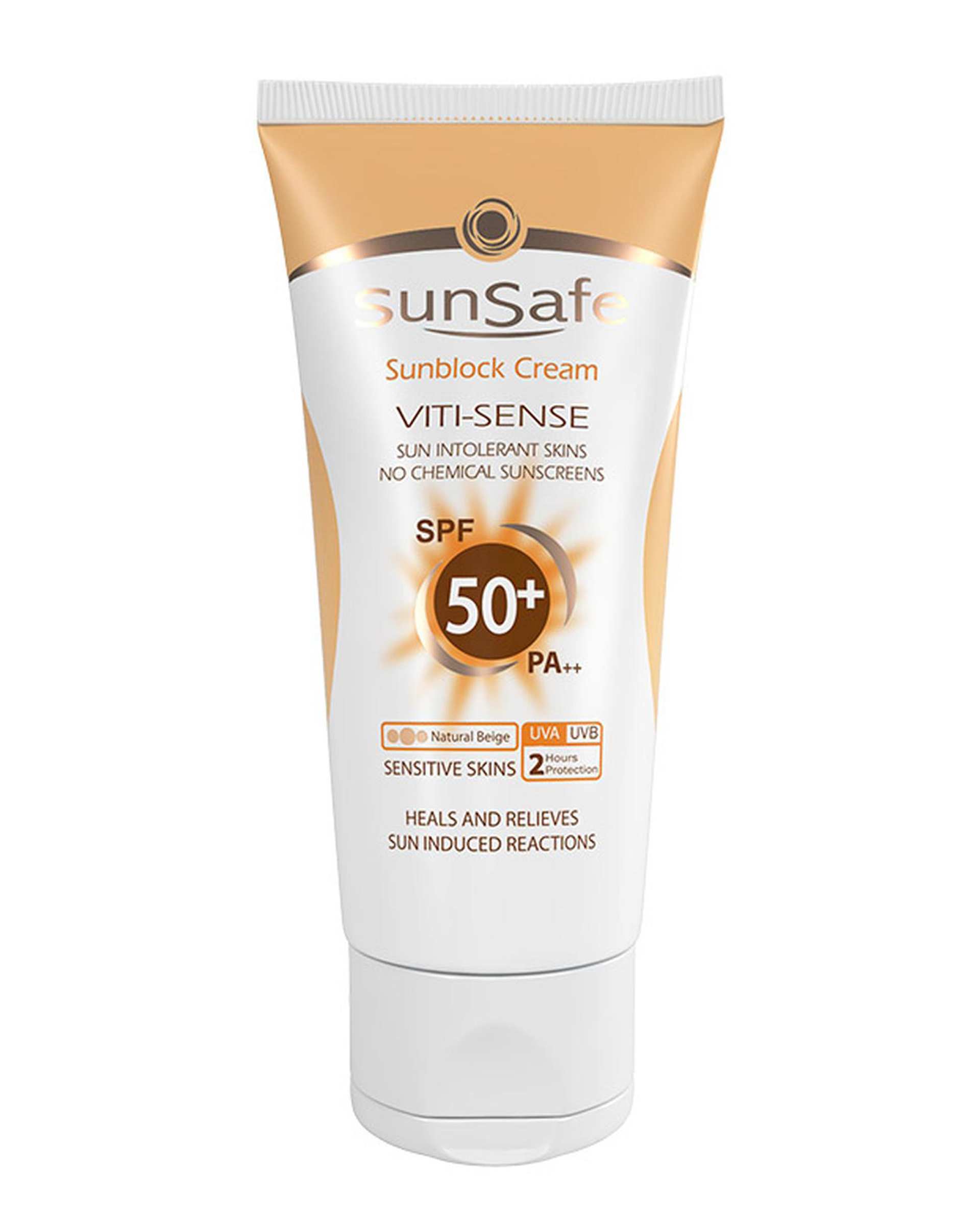 کرم ضد آفتاب رنگی SPF50+ فاقد جاذب های شیمیائی سان سیف Sun Safe حجم 50ml