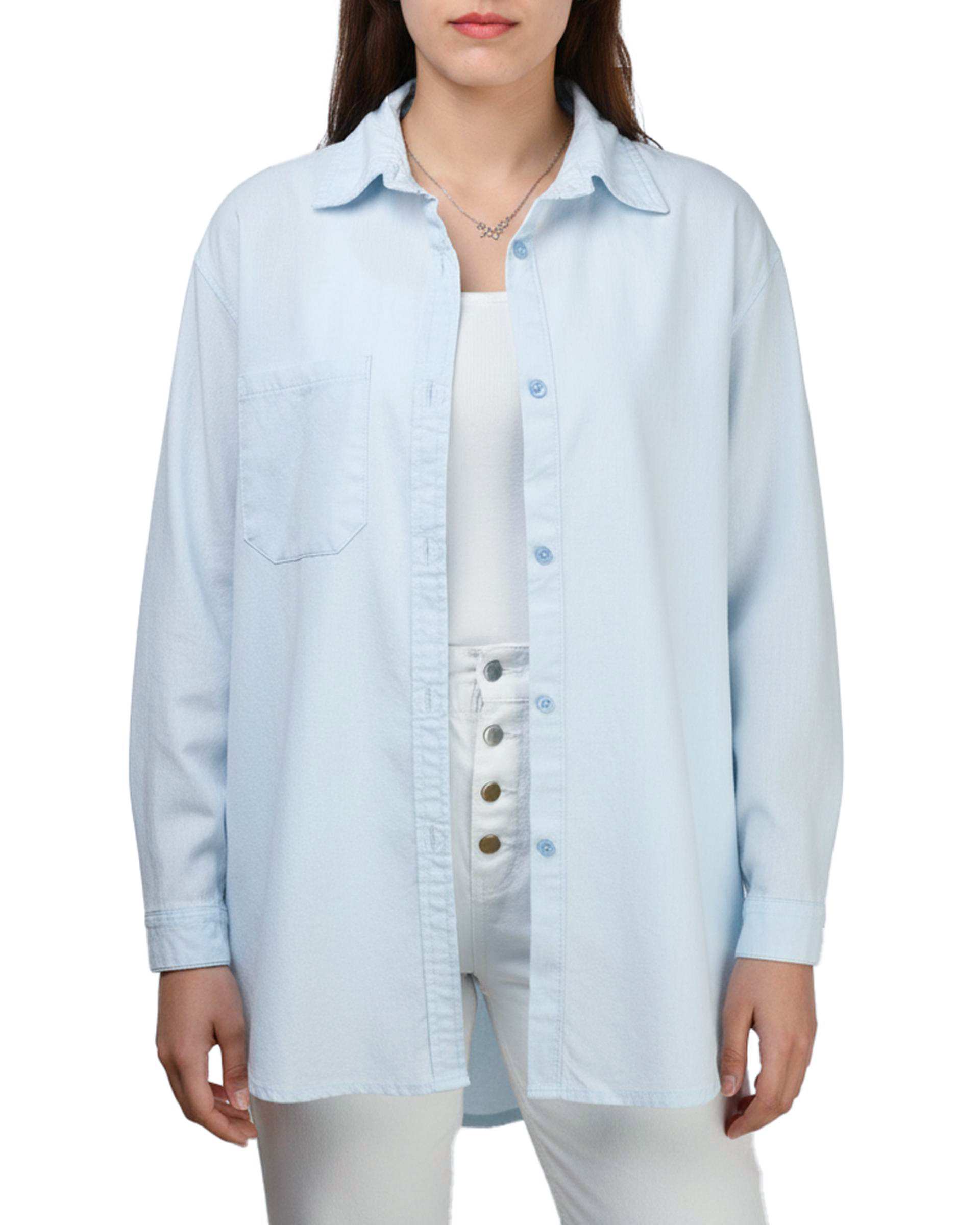 شومیز زنانه کتان کاغذی آبی روشن آماهی Amahi