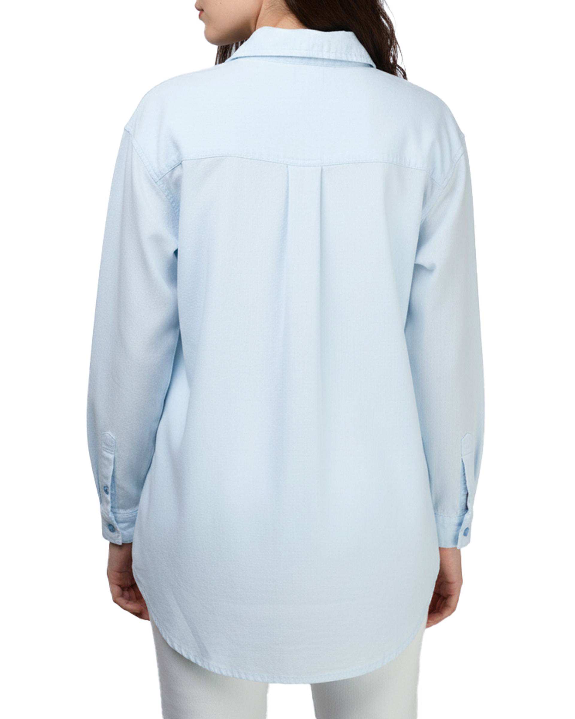 شومیز زنانه کتان کاغذی آبی روشن آماهی Amahi