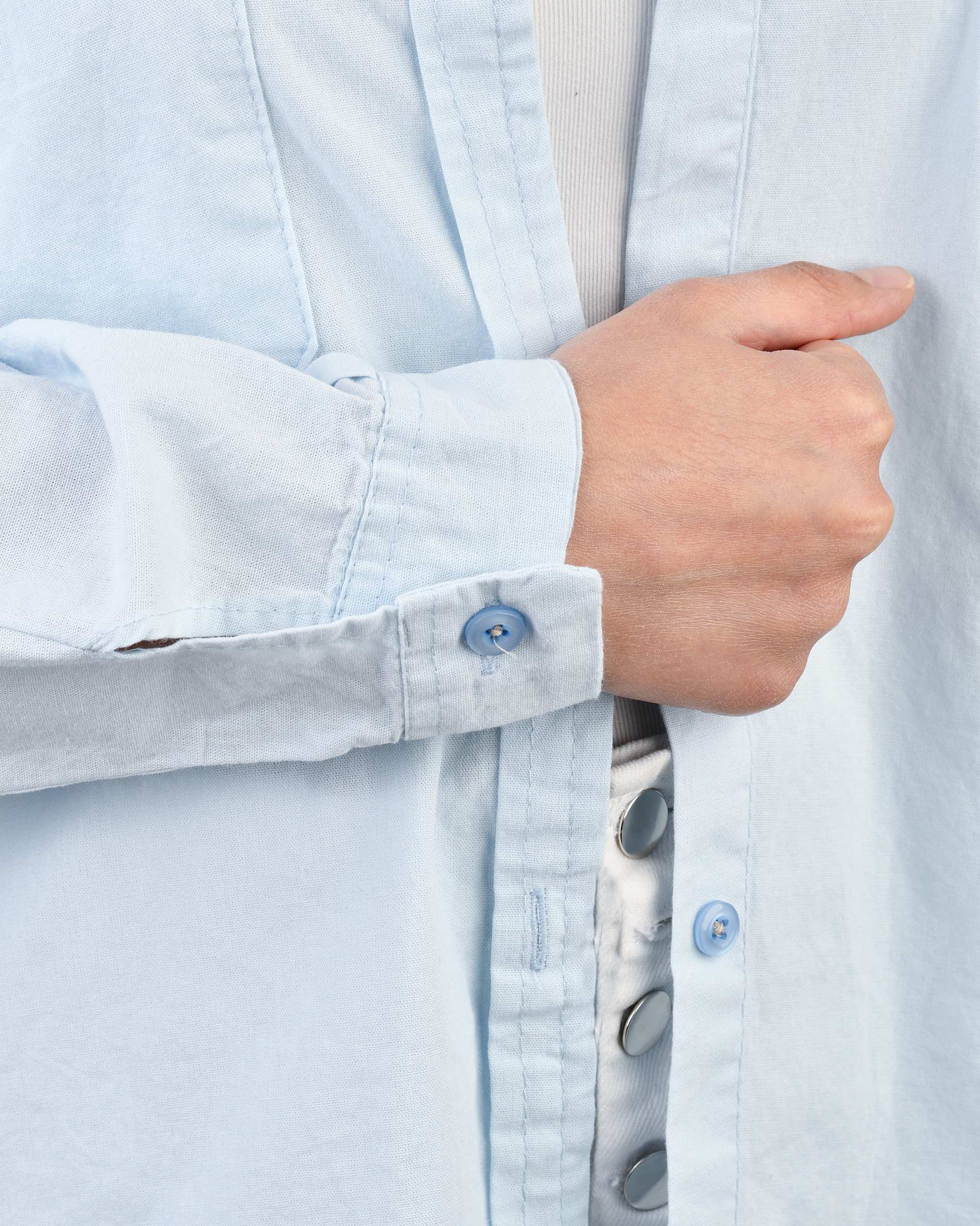 شومیز زنانه کتان کاغذی آبی روشن آماهی Amahi