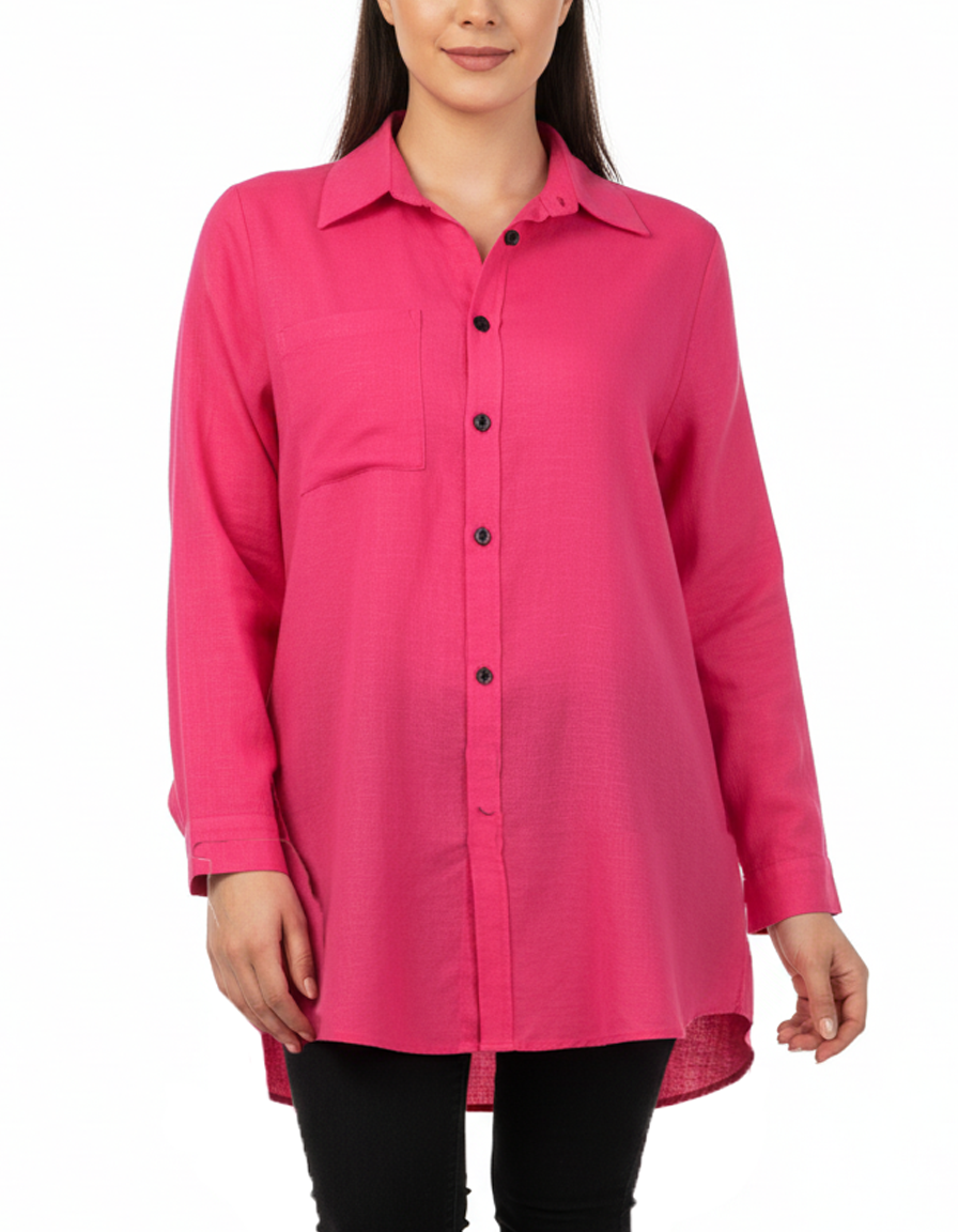 شومیز زنانه کتان پنبه سرخابی اورجینال Original