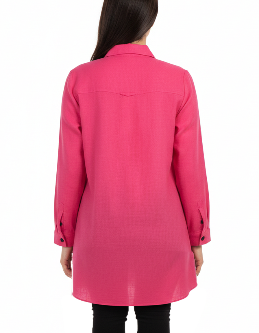 شومیز زنانه کتان پنبه سرخابی اورجینال Original