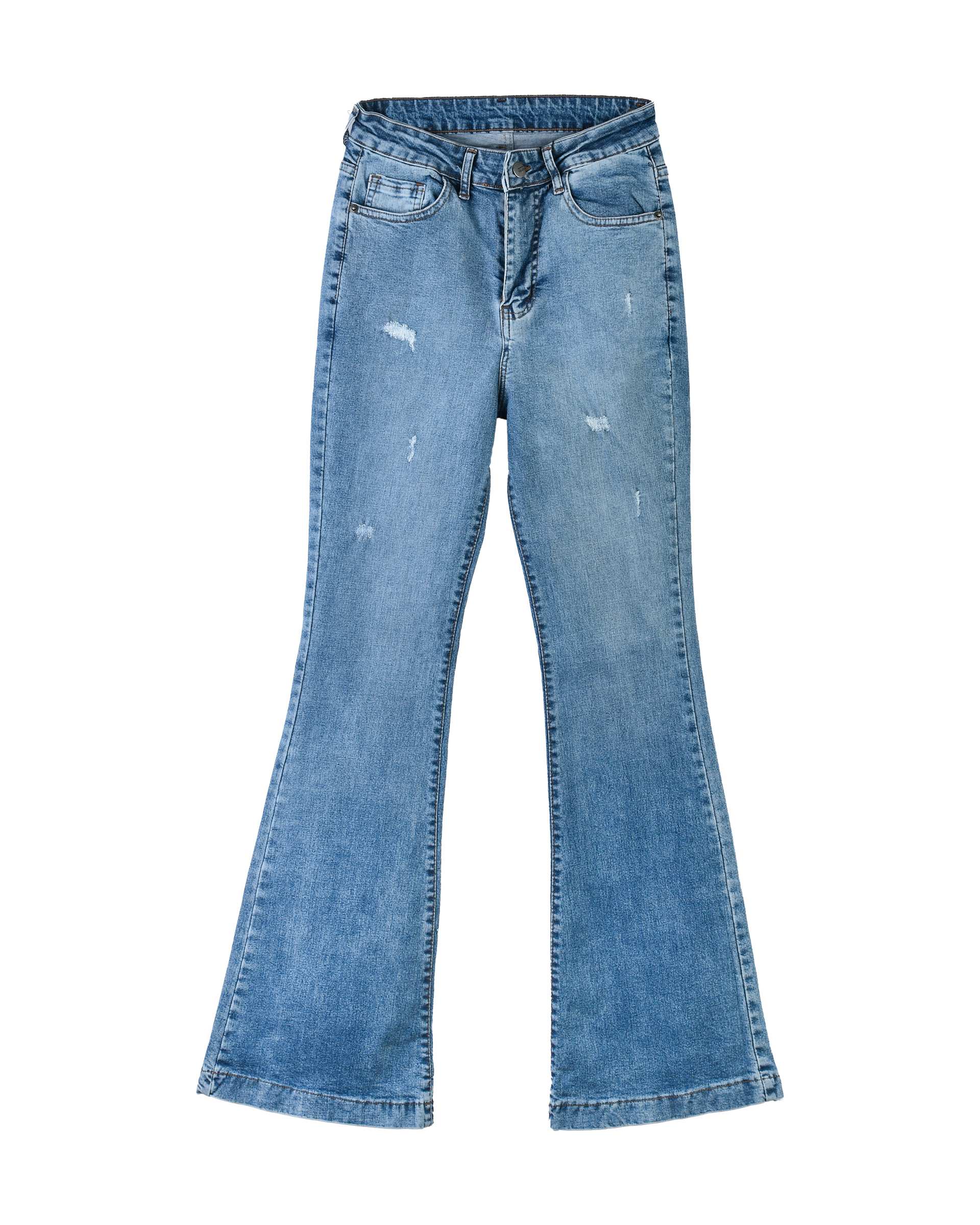 شلوار جین زنانه دمپا گشاد زاپ دار قد 108 آبی رویال جین Royal Jeans کد 50002152