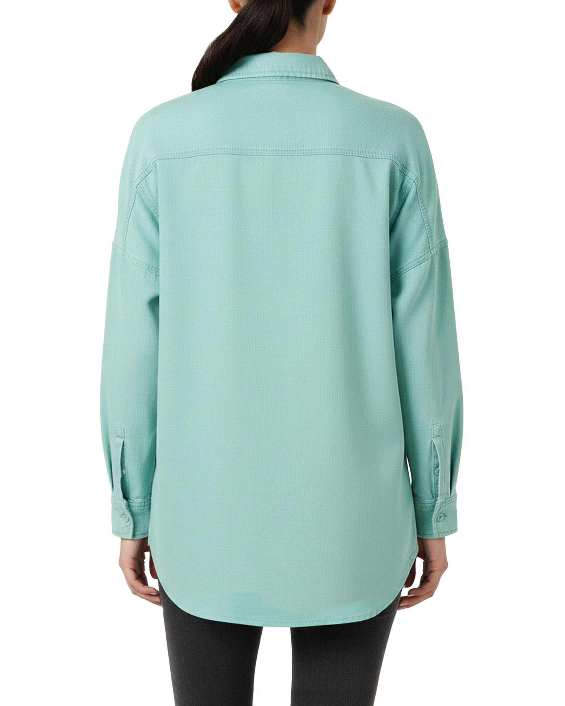 شومیز کتان زنانه قد 70 فیروزه ای رویال جین Royal Jeans کد 202225