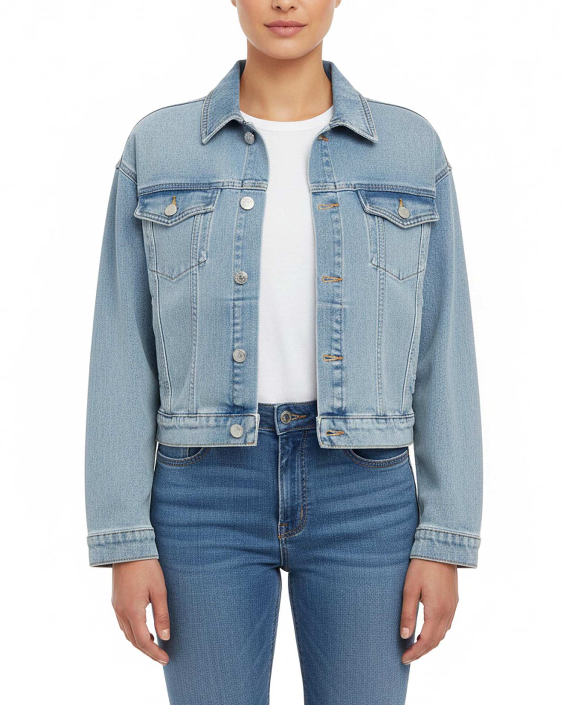 کت زنانه جین کوتاه قد 50 آبی روشن رویال جین Royal Jeans کد 5286