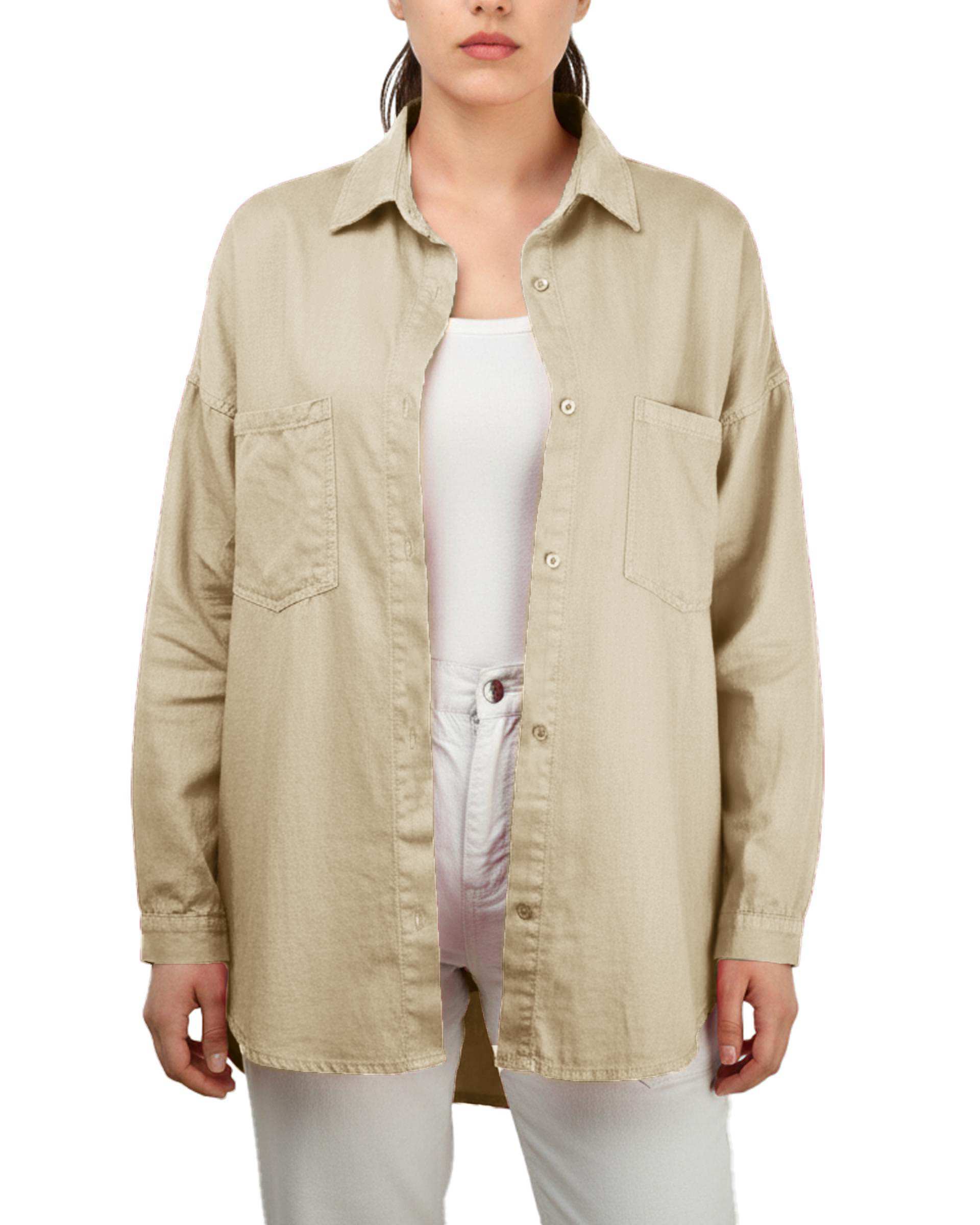 شومیز زنانه کتان قد 75 کرم تیره رویال جین Royal Jeans کد 000142