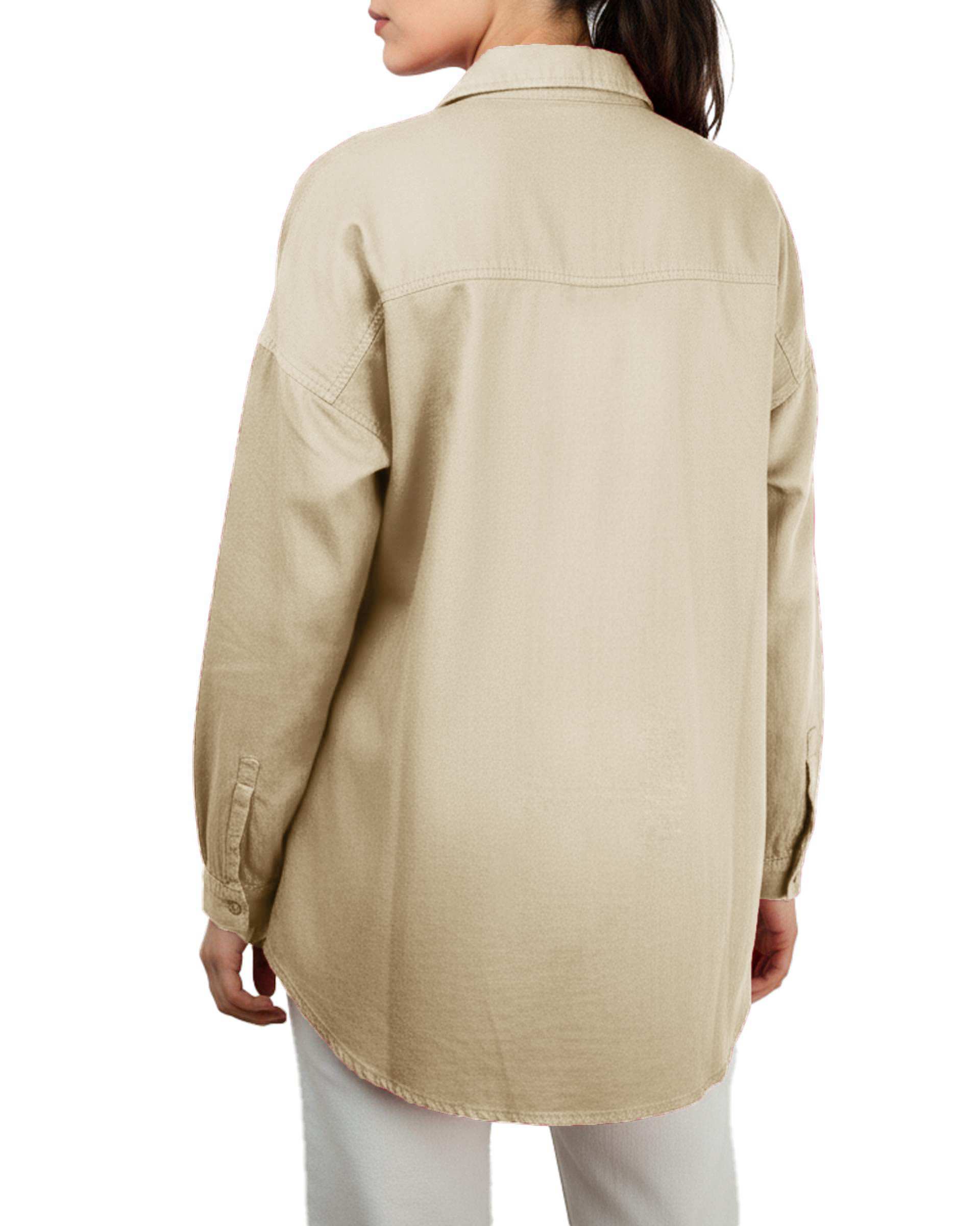 شومیز زنانه کتان قد 75 کرم تیره رویال جین Royal Jeans کد 000142