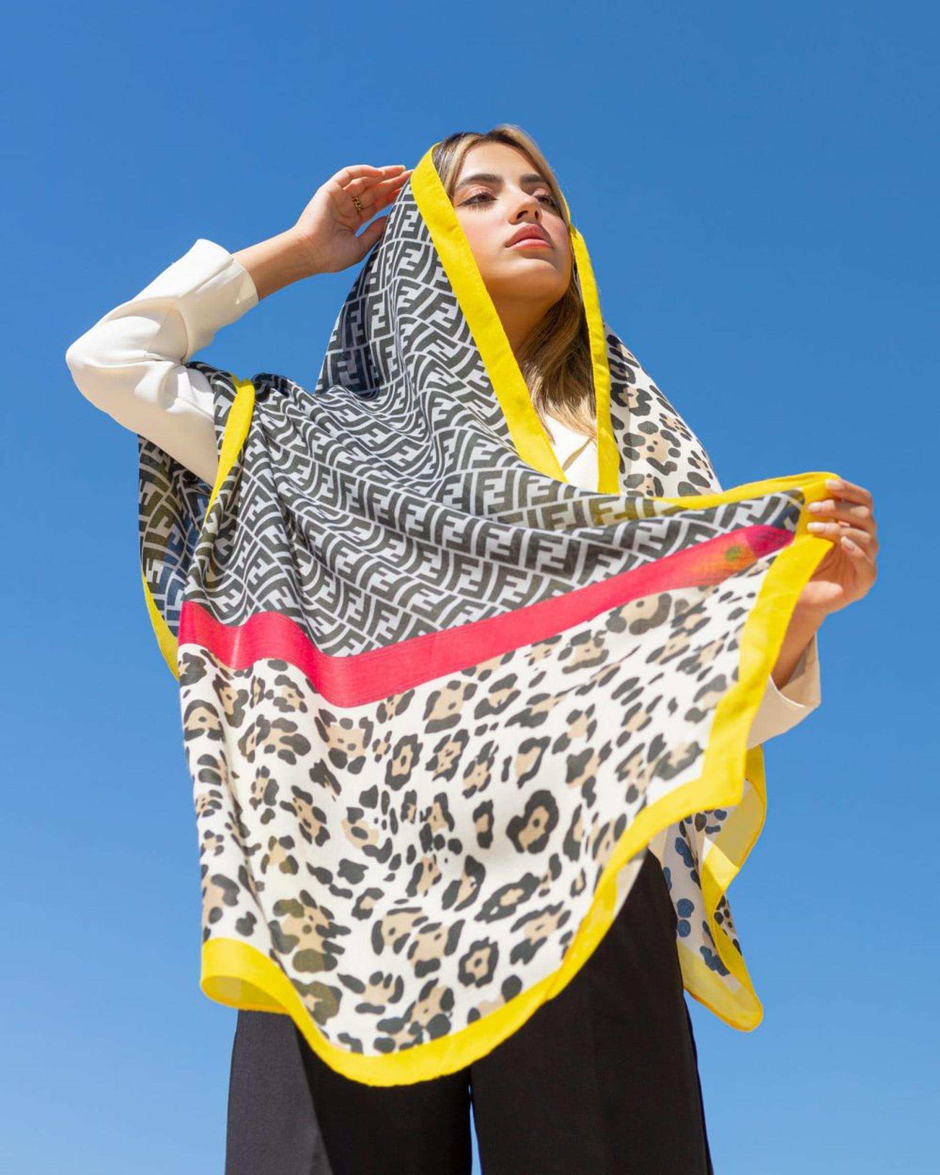 شال زنانه کرم زرد GIDO طرح فندی